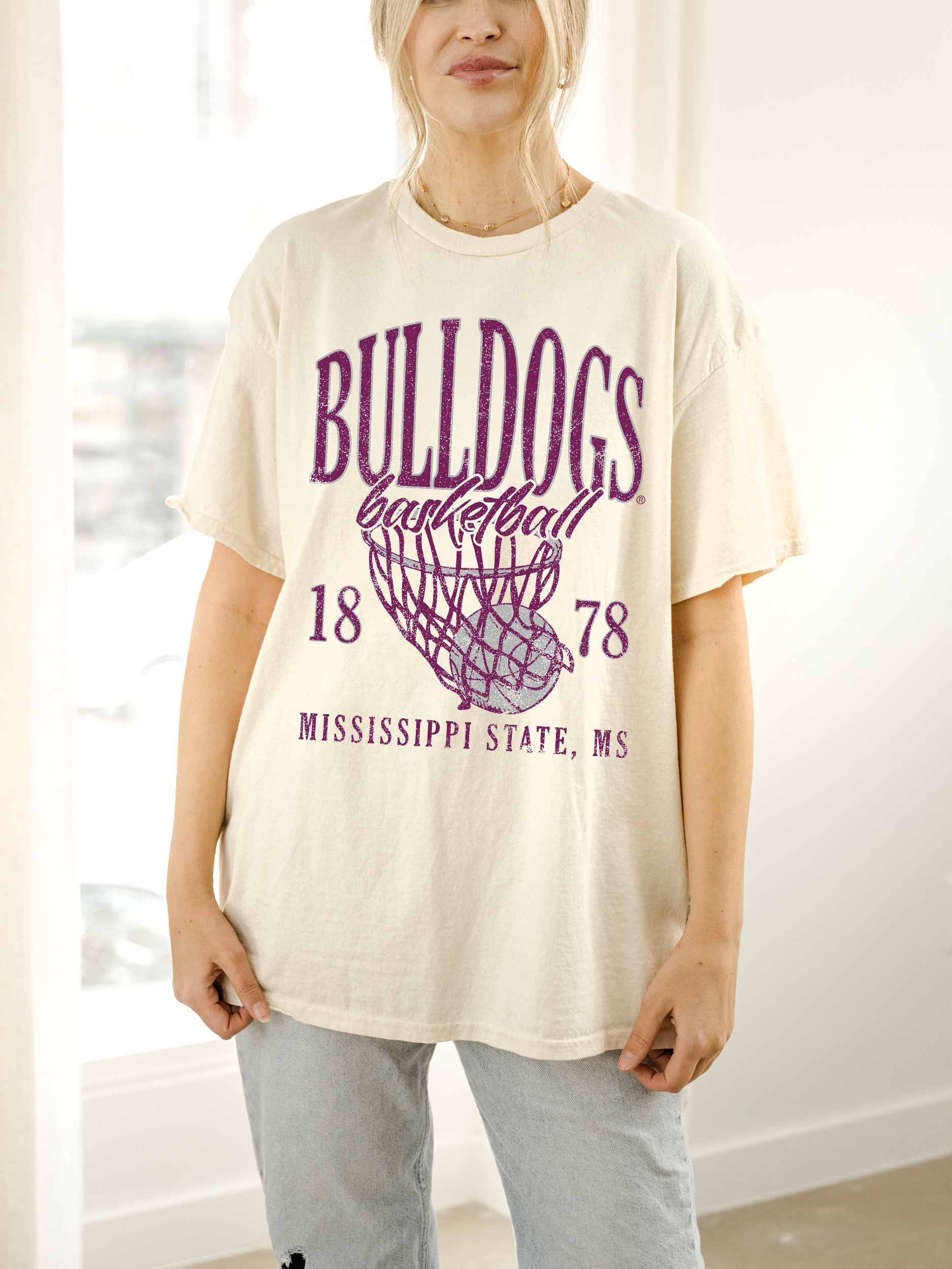 Mississippi State Bulldogs Big Basketball Thrifted Tee Hoodie, Sweatshirt | PodTeesHub.com