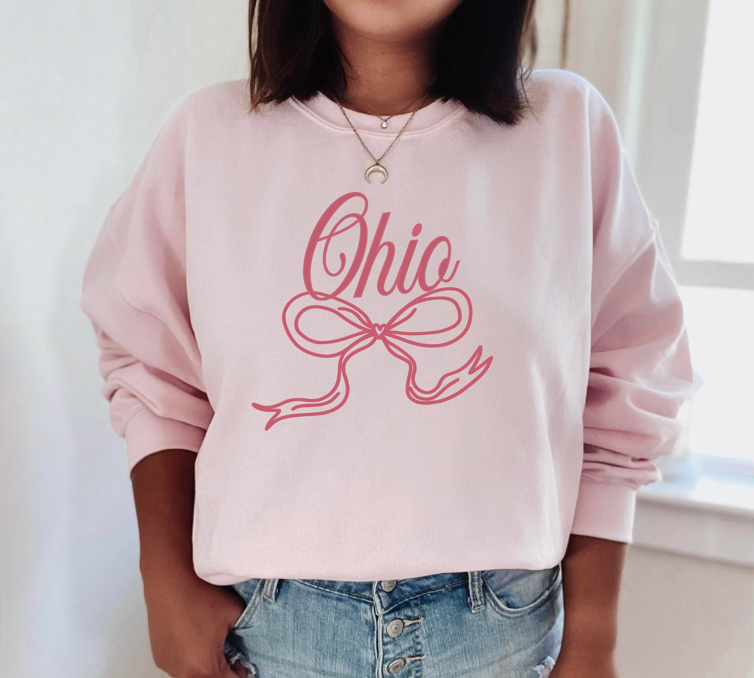 Bow Sweatshirt, Ohio Sweatshirt, Coquette, Girly T-Shirts, Hoodie | PodTeesHub.com