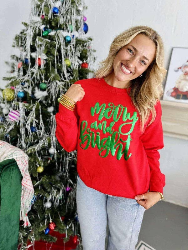 Merry & Bright Christmas Puff Sweatshirt T-Shirts, Hoodie | PodTeesHub.com