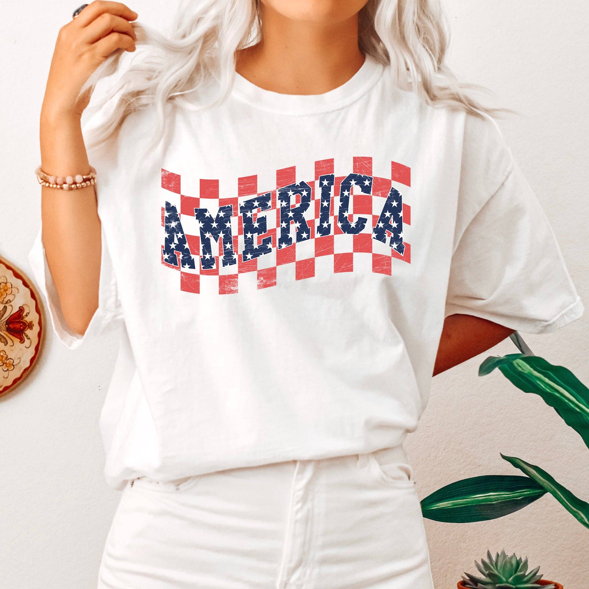 America, Retro, Patriotic, USA, Checkered, Vintage, Comfort Colors Tshirt Hoodie, Sweatshirt | PodTeesHub.com