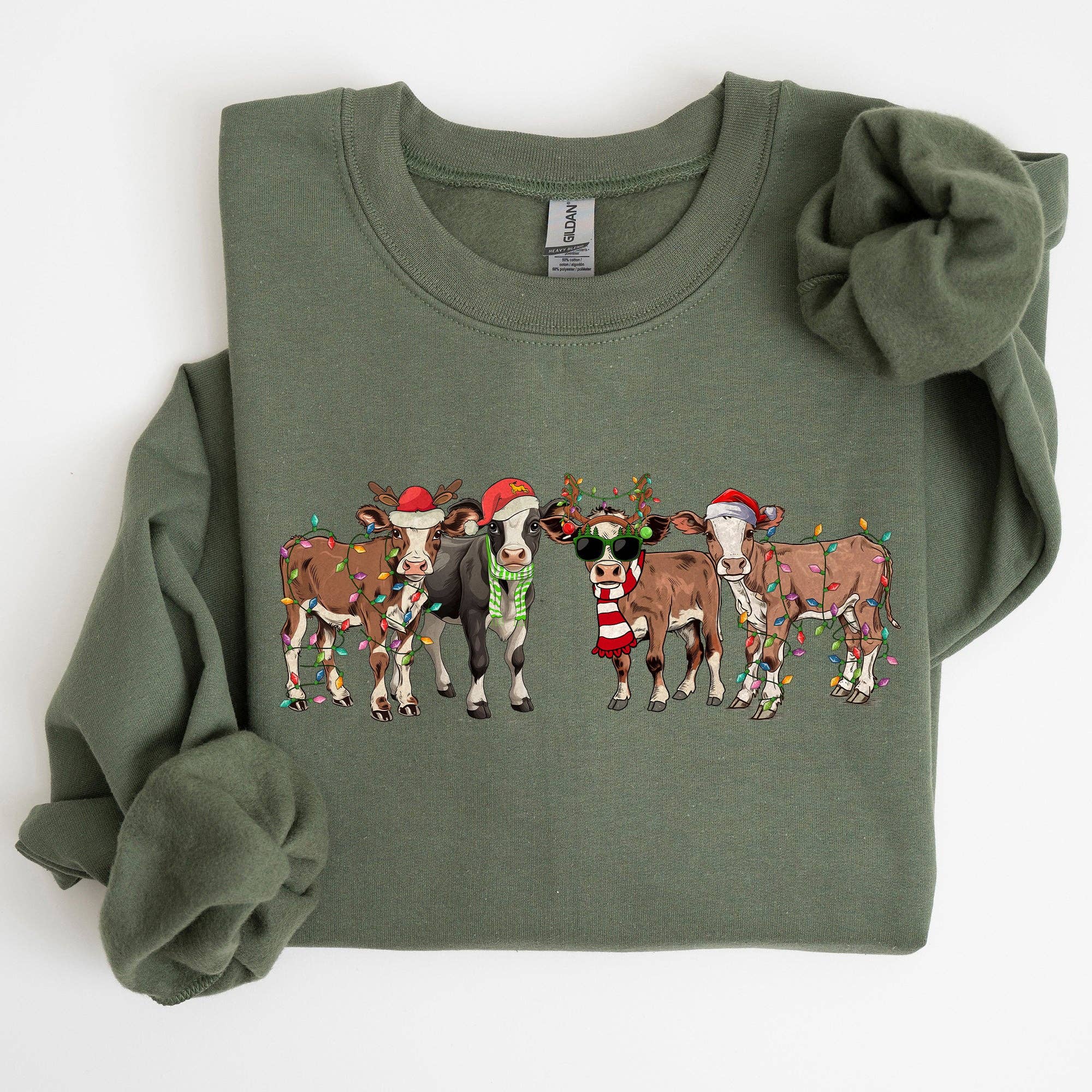 Christmas Calves, Cow Lovers Santa Farm Life Xmas Sweatshirt T-Shirts, Hoodie | PodTeesHub.com