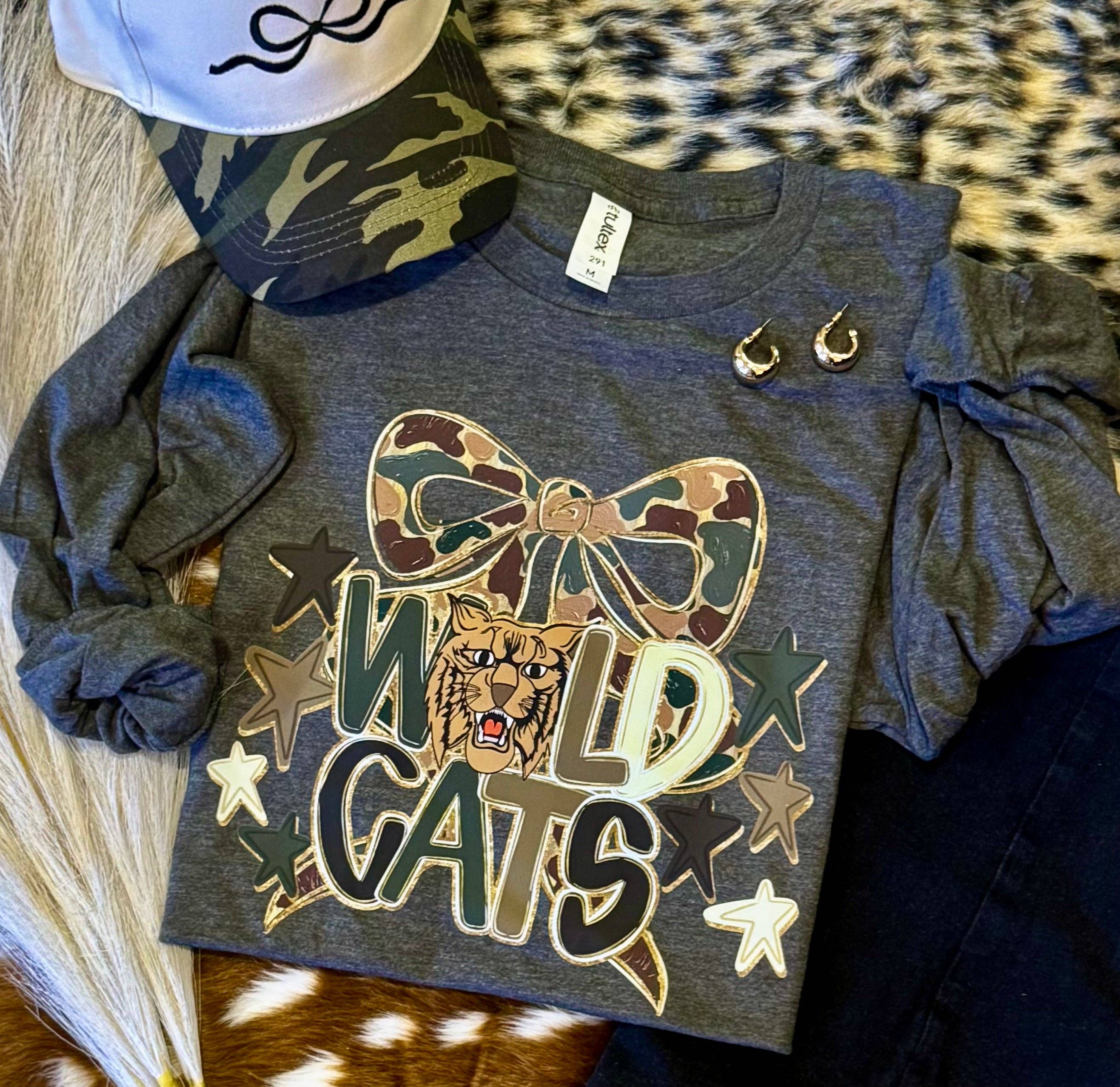 Wildcats Camo Bow Tee / Long Sleeve Hoodie, Sweatshirt | PodTeesHub.com