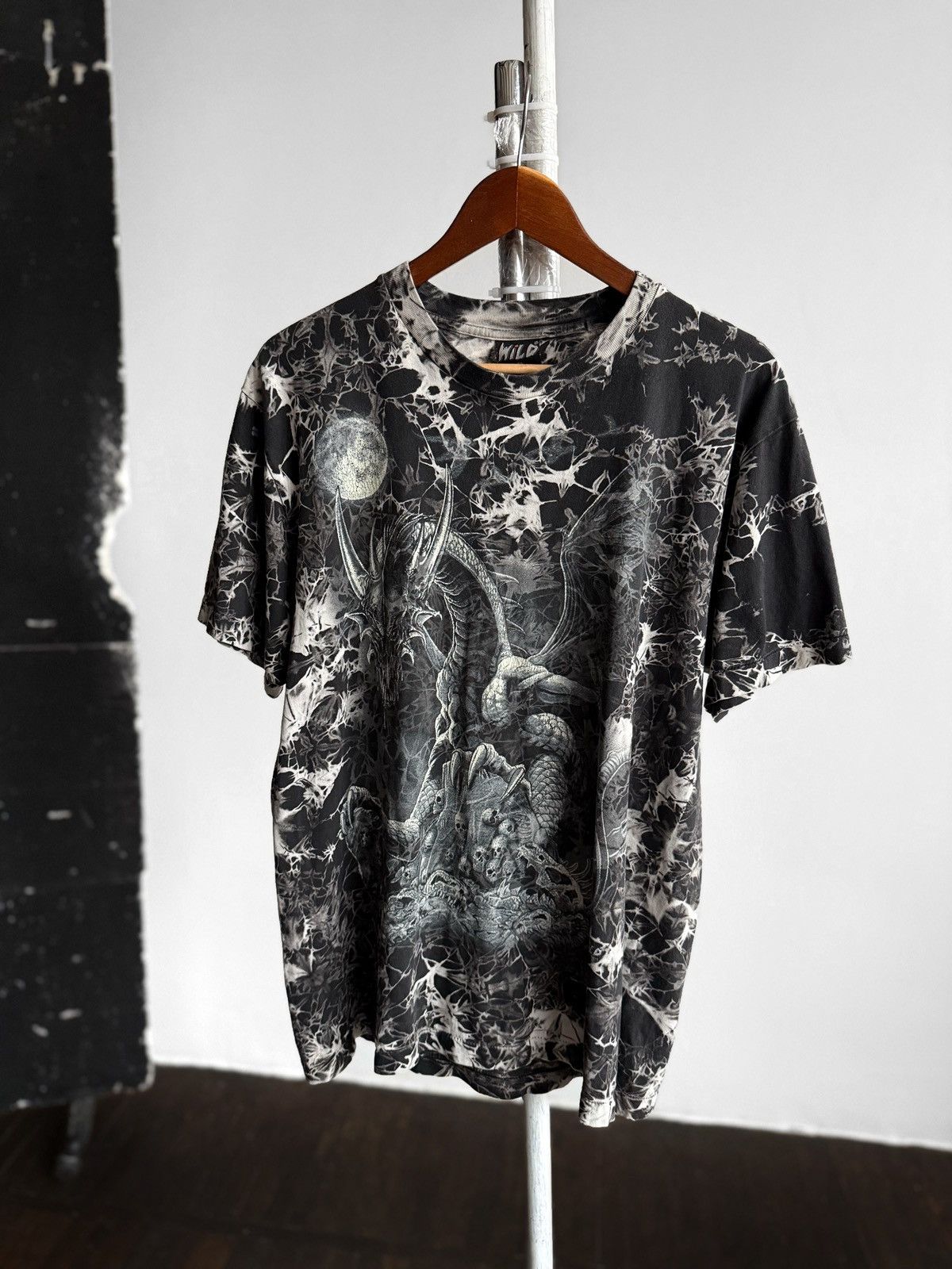Vintage Wild Gothic Dragon Moon Vintage Printed T Shirt Short Sleeve Hoodie, Sweatshirt | PodTeesHub.com