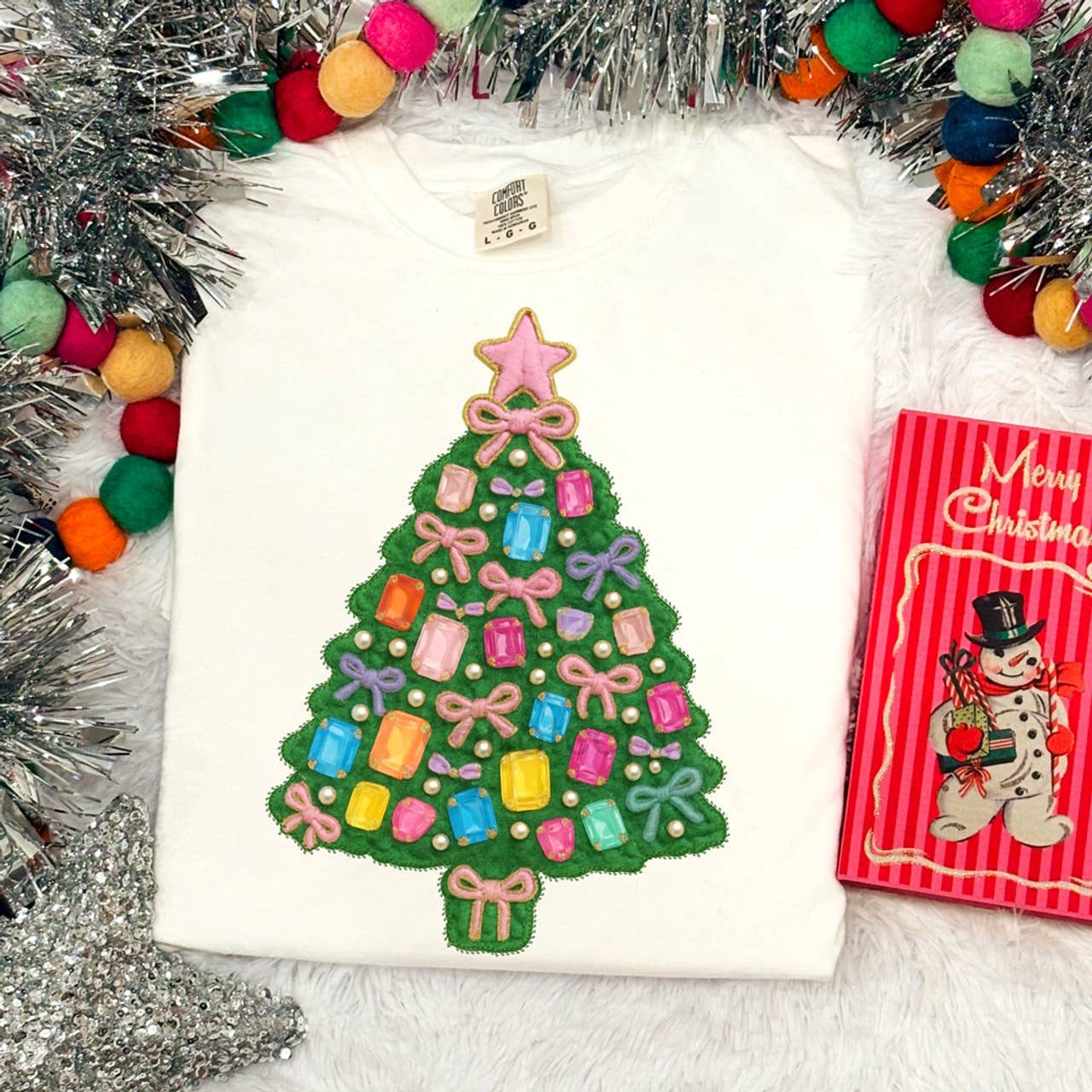 Faux Jewel Christmas Tree Tee Hoodie, Sweatshirt | PodTeesHub.com
