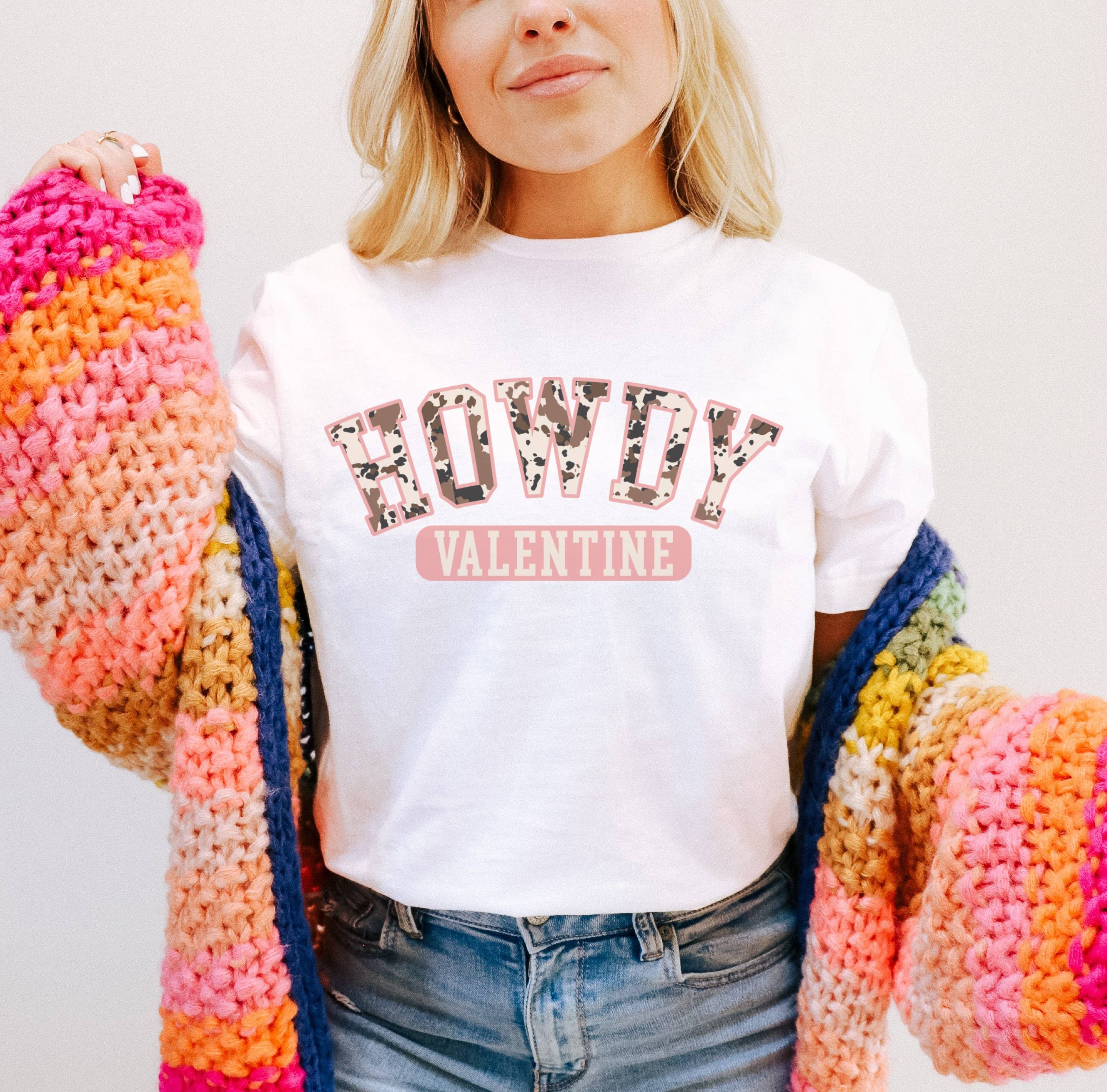 Howdy Valentine Cow Print Tee | Valentines Day Graphic Tee Hoodie, Sweatshirt | PodTeesHub.com