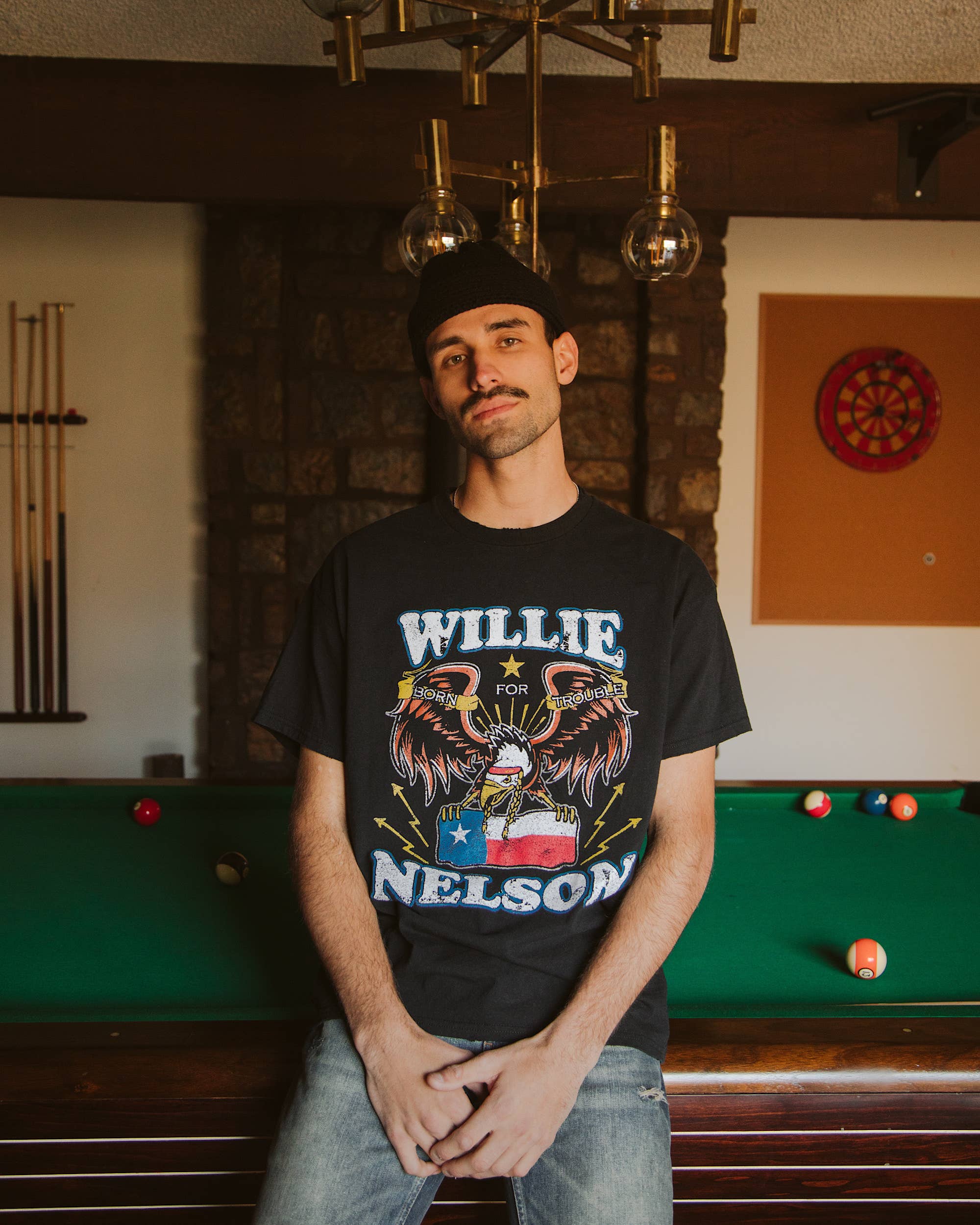 Willie Nelson Born For Trouble Black Thrifted Graphic Tee Hoodie, Sweatshirt | PodTeesHub.com