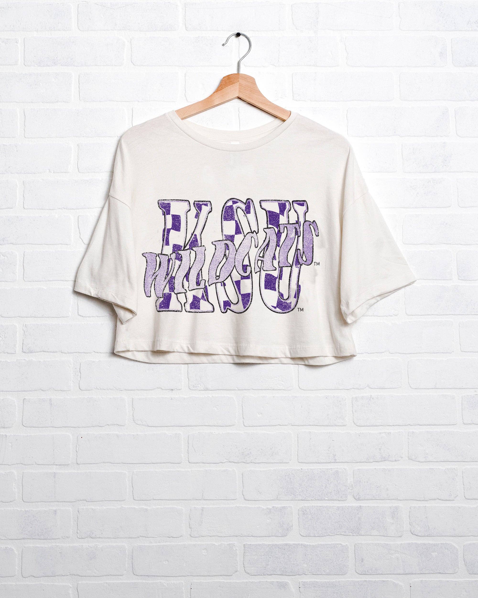 Kansas State Wildcats Twisted Check Off White Cropped Tee Hoodie, Sweatshirt | PodTeesHub.com