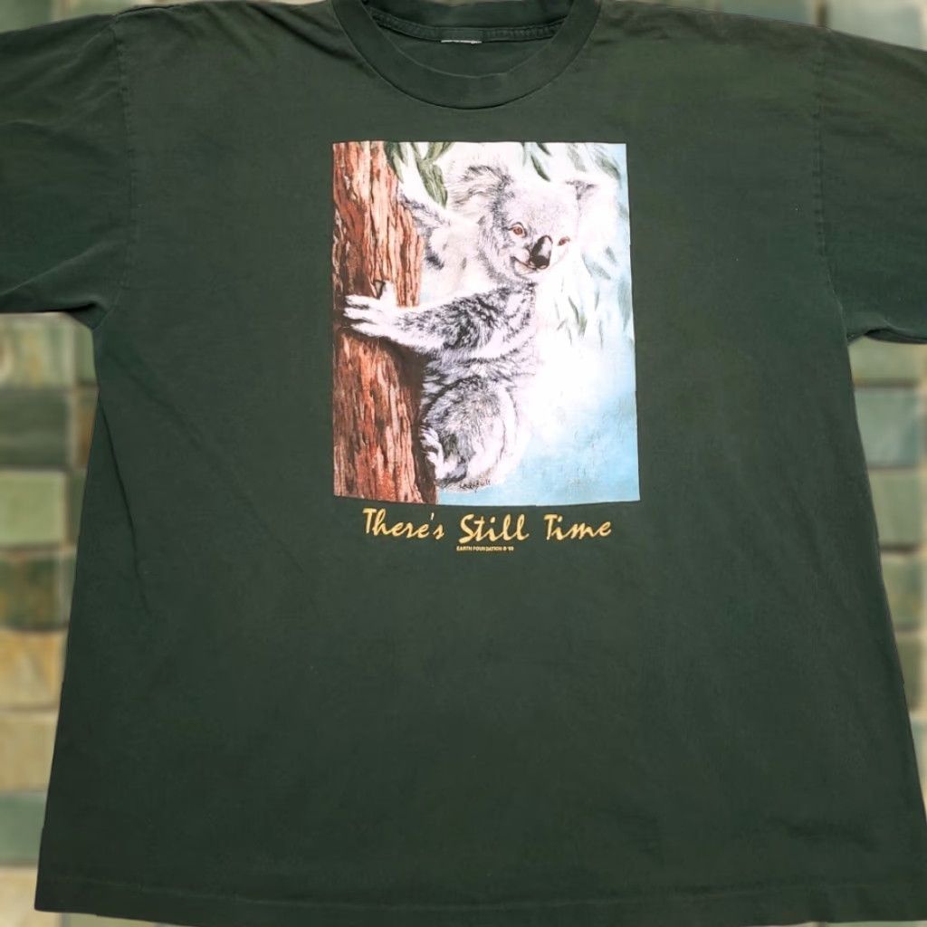Vintage Koala Shirt Mens 2xl Green Nature Earth Foundation Tee Shirt Crew Neck Cotton Short Hoodie, Sweatshirt
