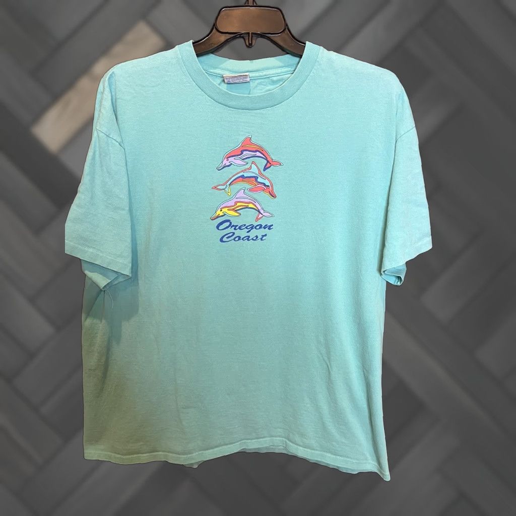 Vintage Oregon Coast Dolphins T Shirt Xl Aqua Blue Unisex 1990s Graphic Tee Shirt Sportswear Hoodie, Sweatshirt