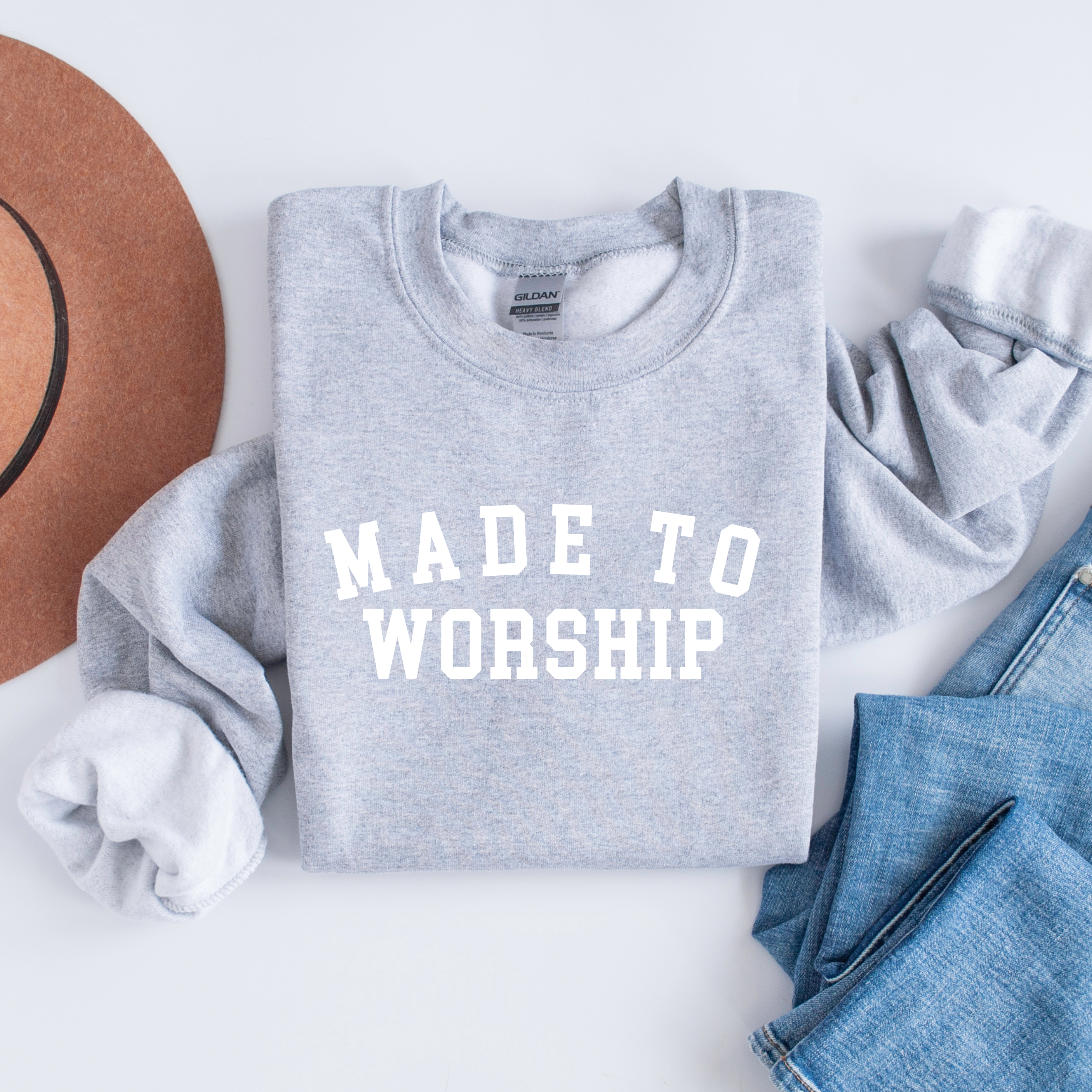 Made To Worship- Cozy Christian Crewneck Sweatshirt T-Shirts, Hoodie | PodTeesHub.com