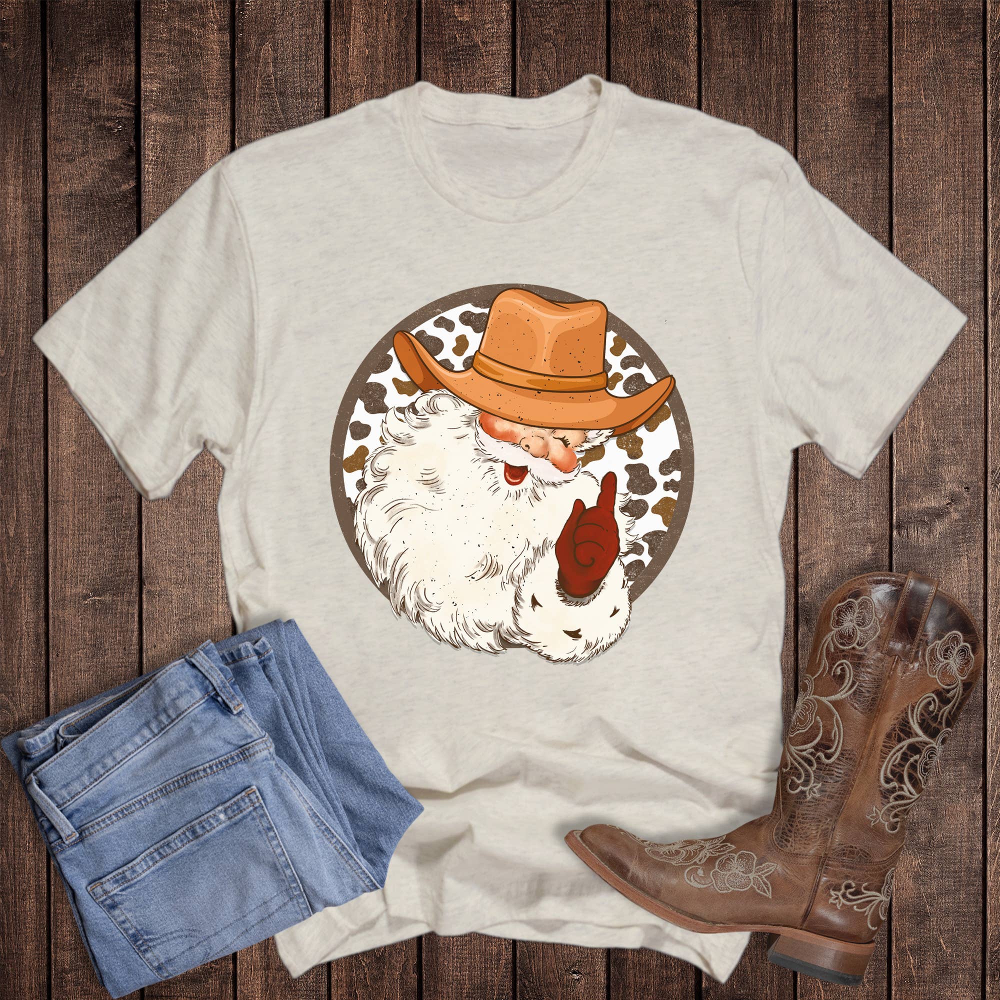 Christmas Western Cowboy Santa Graphic Tee Hoodie, Sweatshirt | PodTeesHub.com