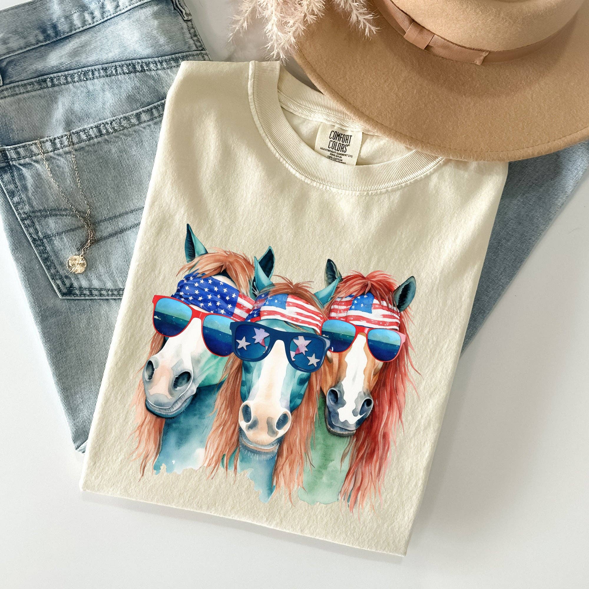Patriotic Horses, Hippie Funny, Patriotic 4th of July Tshirt Hoodie, Sweatshirt | PodTeesHub.com