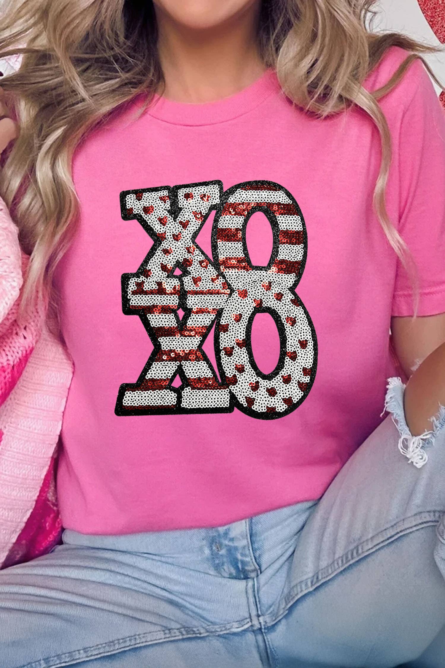 Sequined Xoxo Graphic Valentine T Shirt (S-3XL) Hoodie, Sweatshirt | PodTeesHub.com