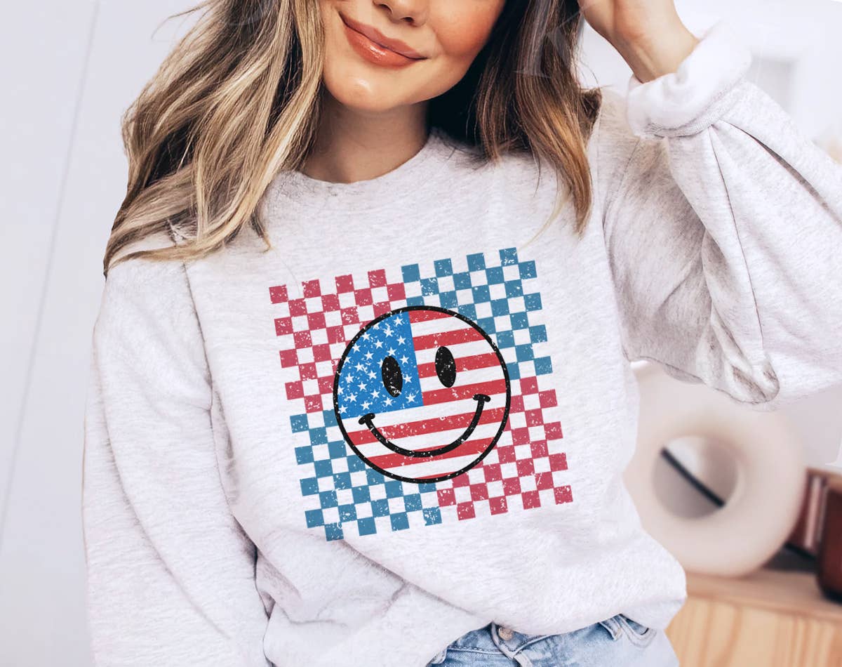 4th of July - Retro Smiley Face - Sweatshirt T-Shirts, Hoodie | PodTeesHub.com