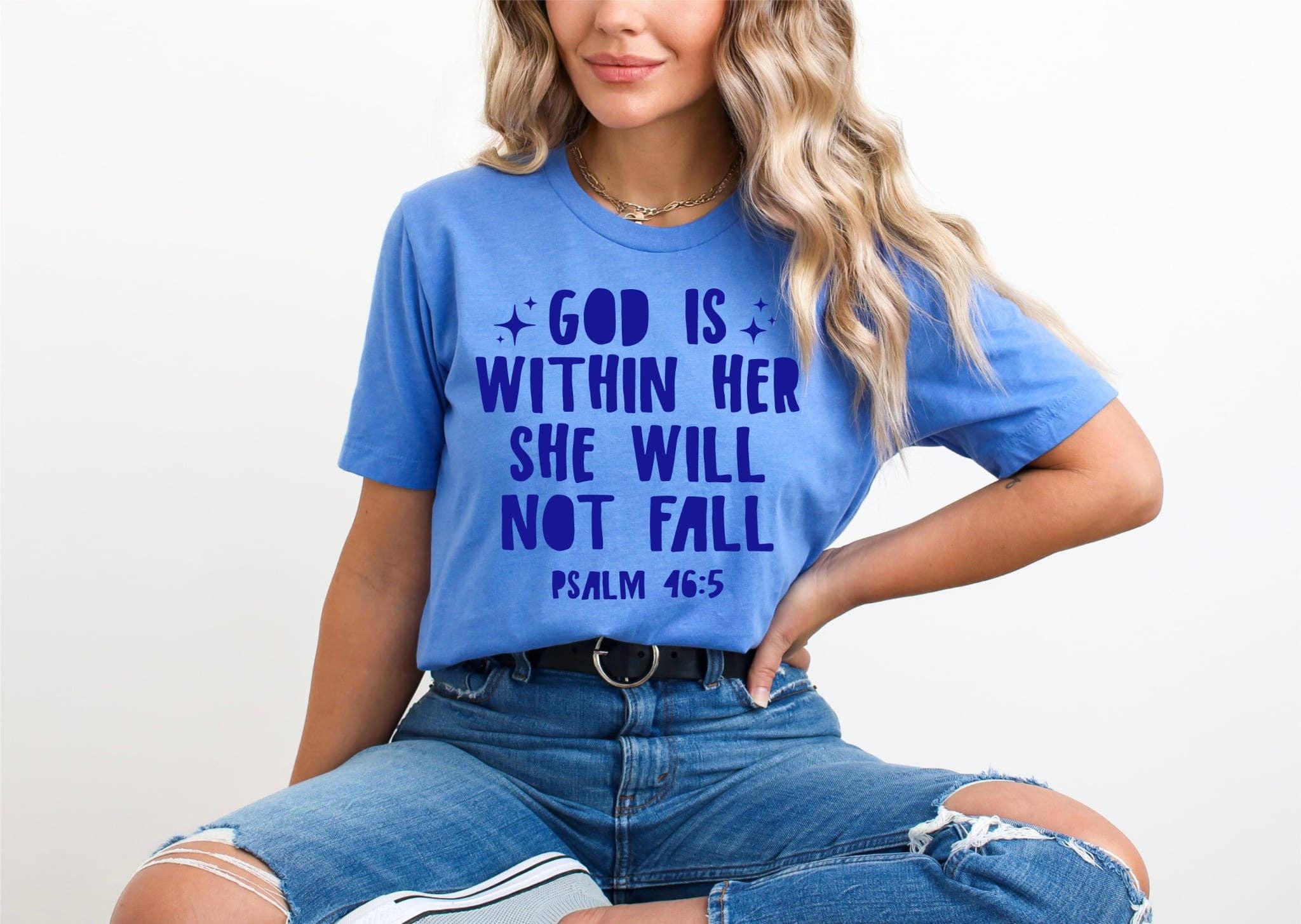 New Christian God Is Within Her Blue Bella Graphic Tee Hoodie, Sweatshirt | PodTeesHub.com