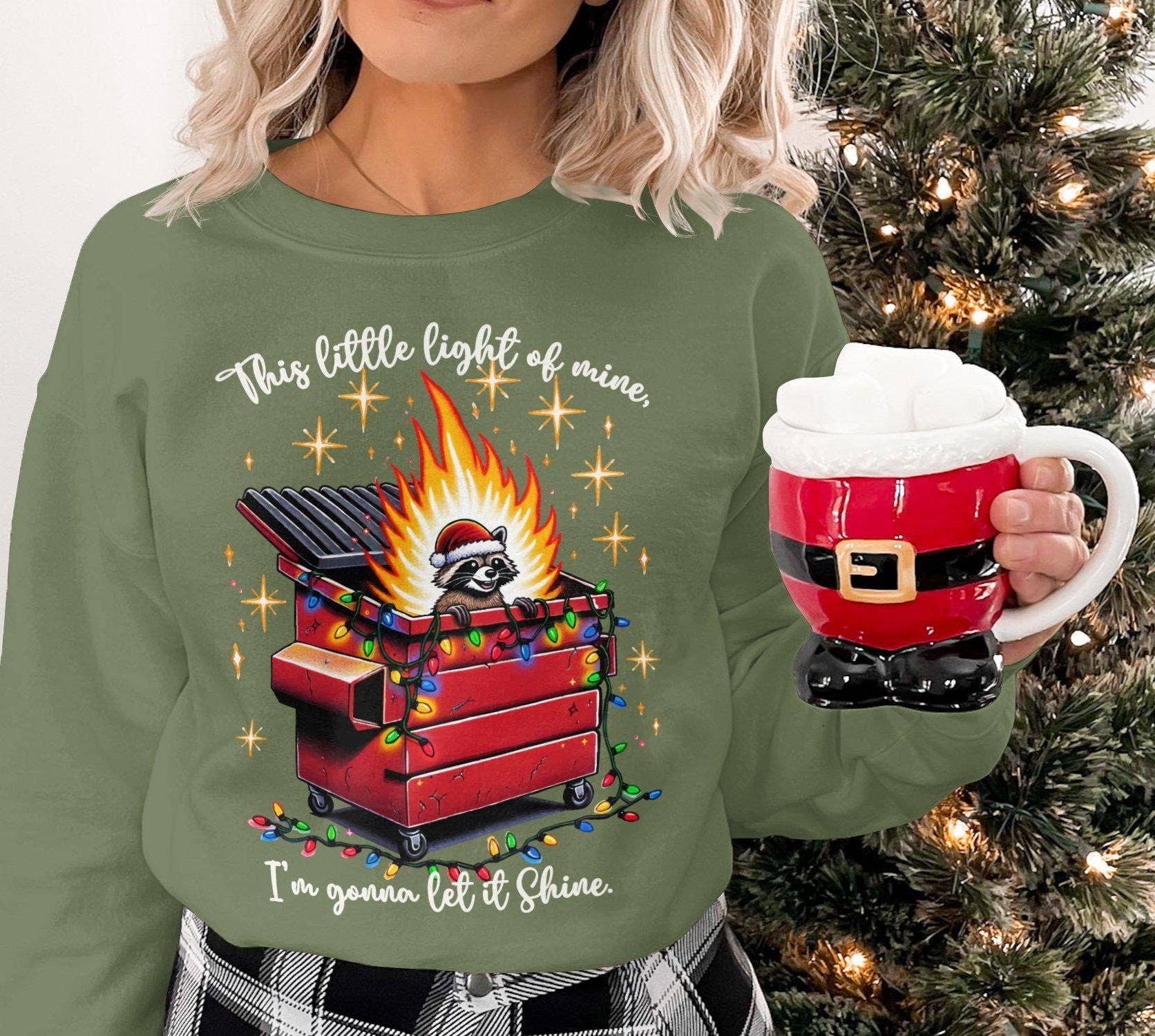 Festive Dumpster Fire Raccoon Sweatshirt T-Shirts, Hoodie | PodTeesHub.com