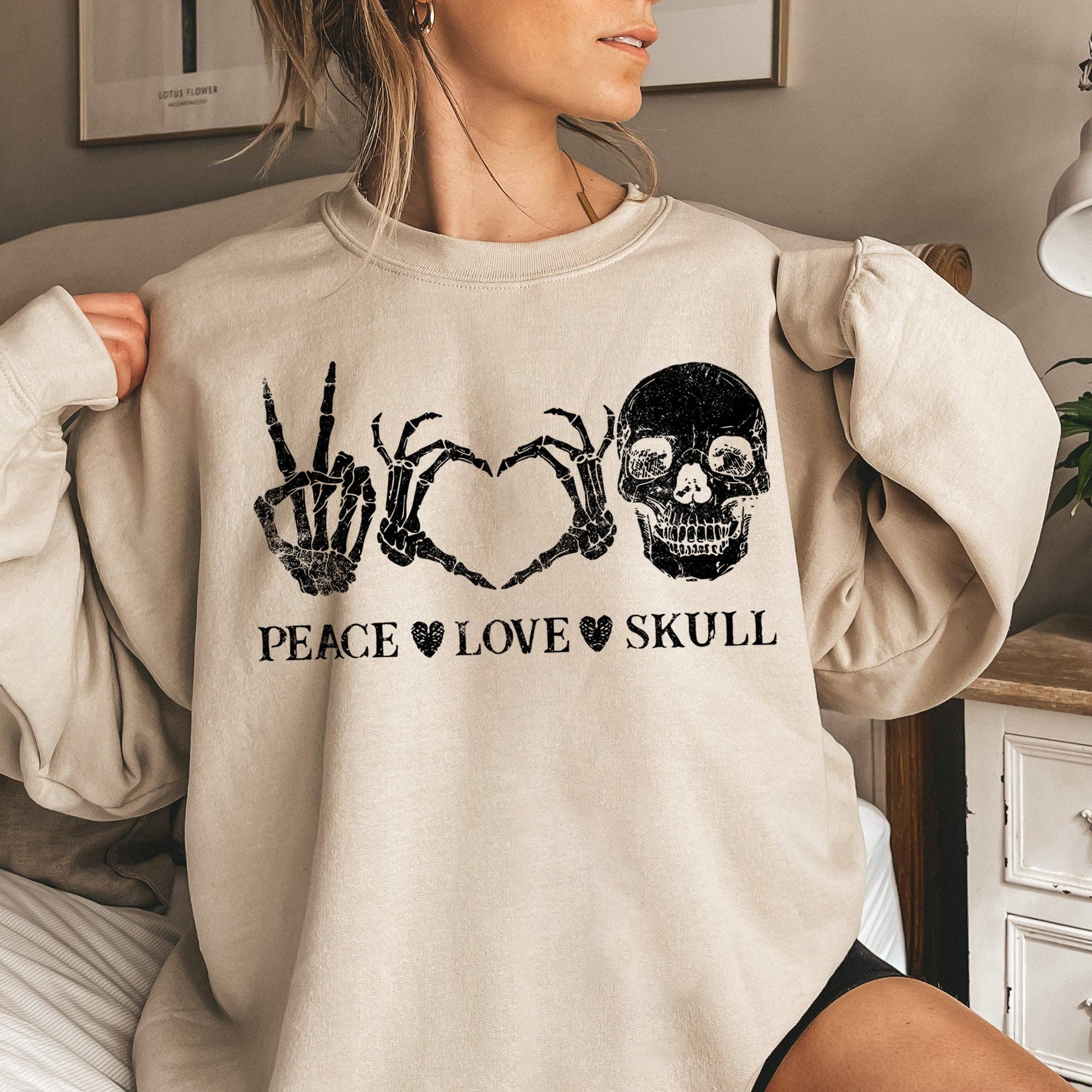 Peace Love Skull Vintage Halloween Sweatshirt T-Shirts, Hoodie | PodTeesHub.com