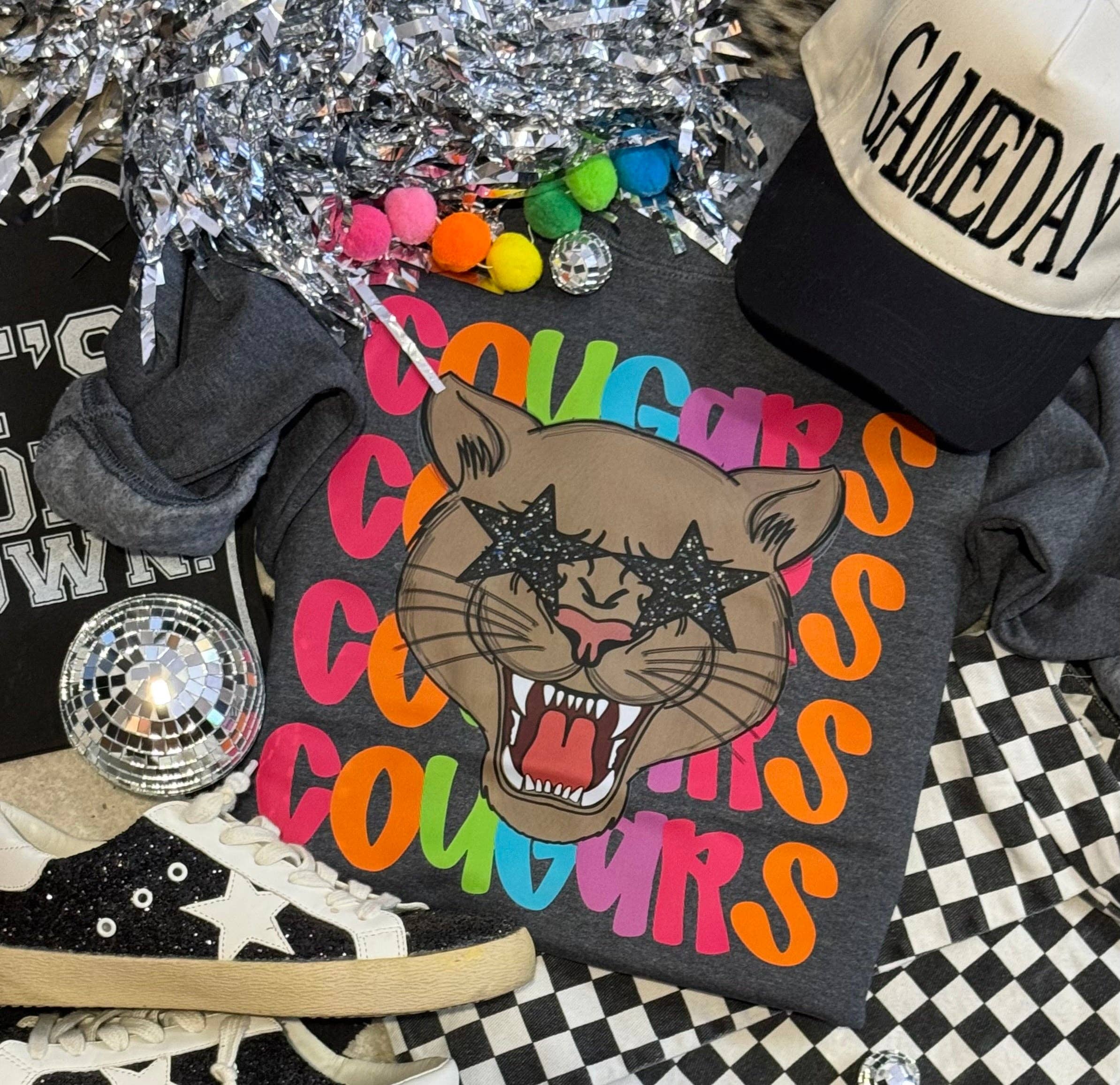 Cougars Neon Mascot Sweatshirt T-Shirts, Hoodie | PodTeesHub.com