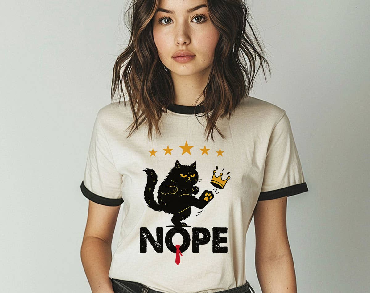 Nope No Kings Black Cat - Anti Trump Protest Ringer Shirt Hoodie, Sweatshirt | PodTeesHub.com