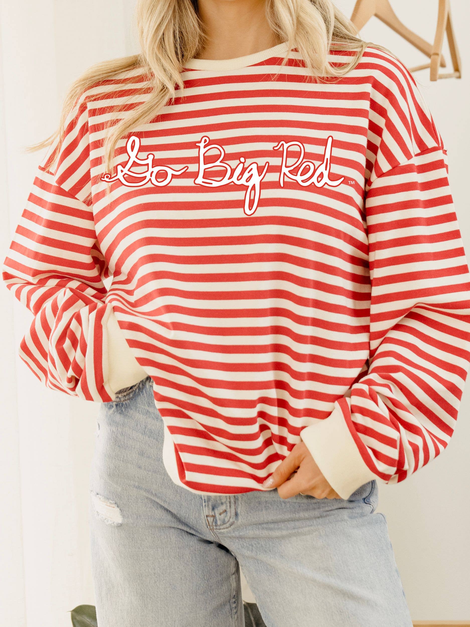 Go Big Red Simple Script Rd/Wt Stripe Hi-Dive Sweatshirt T-Shirts, Hoodie | PodTeesHub.com