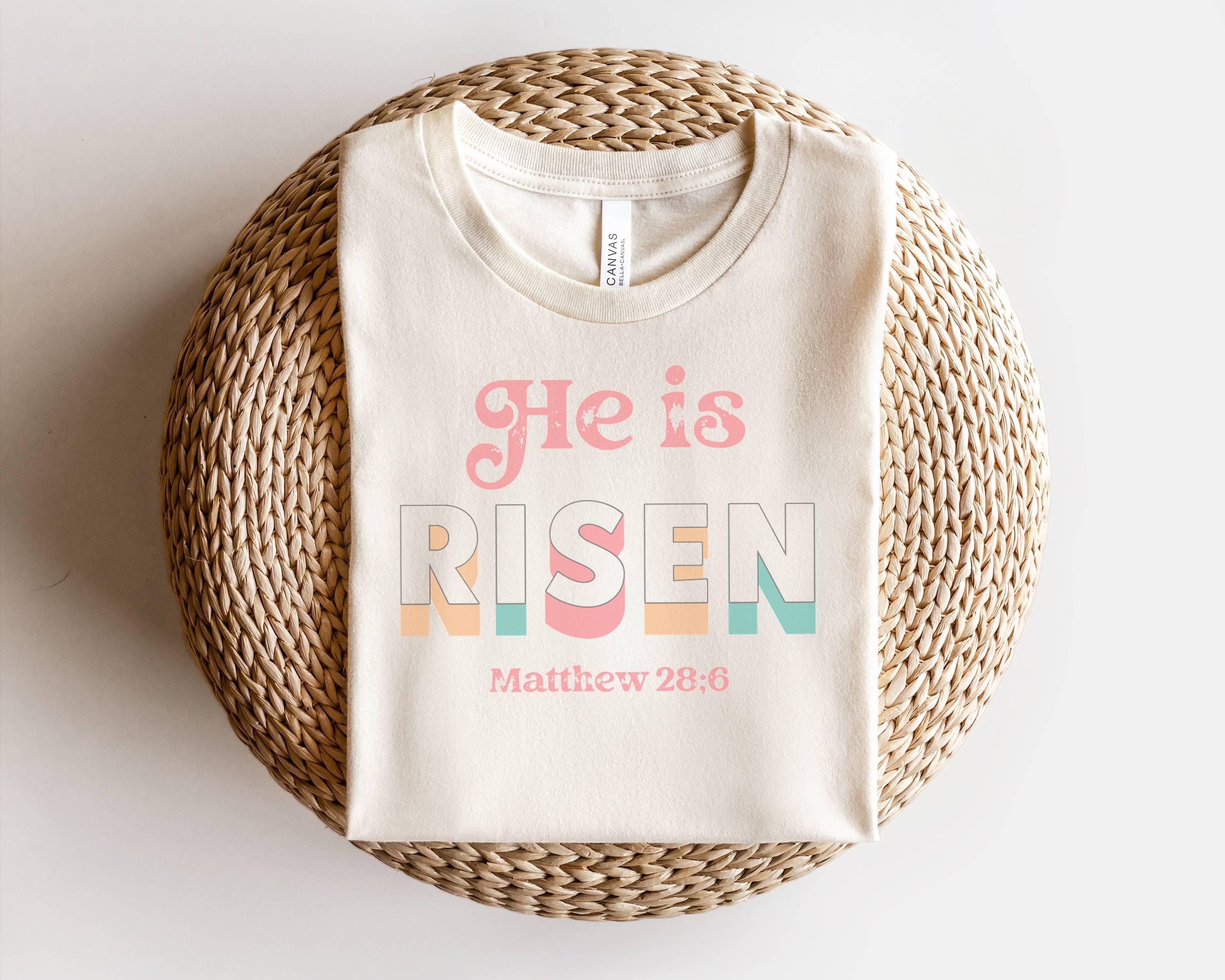 He Is Risen Easter Graphic Tee | Women's Tees Religous Tees Hoodie, Sweatshirt | PodTeesHub.com