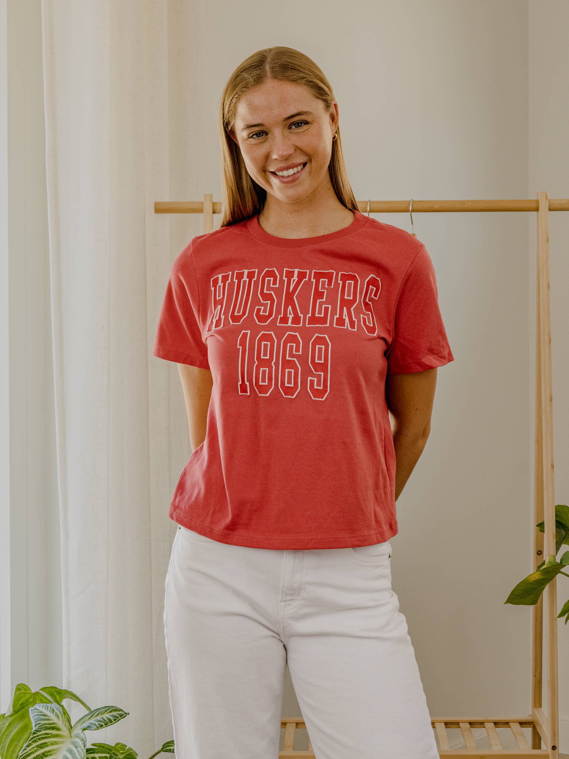 Nebraska Huskers College Block Puff Red Ellie Perfect Tee Hoodie, Sweatshirt | PodTeesHub.com