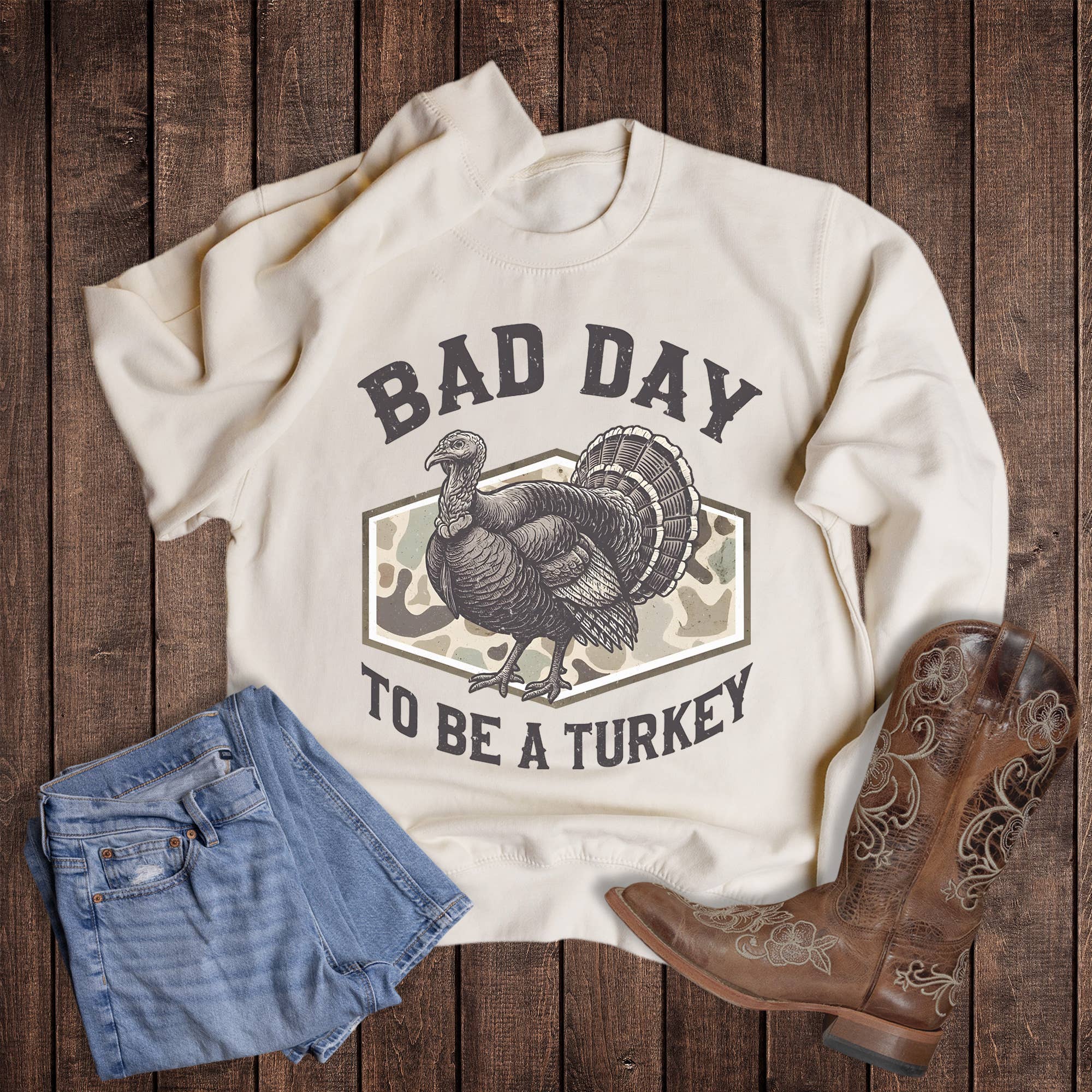 Thanksgiving Hunting Bad Day To Be A Turkey Camo Sweatshirt T-Shirts, Hoodie | PodTeesHub.com