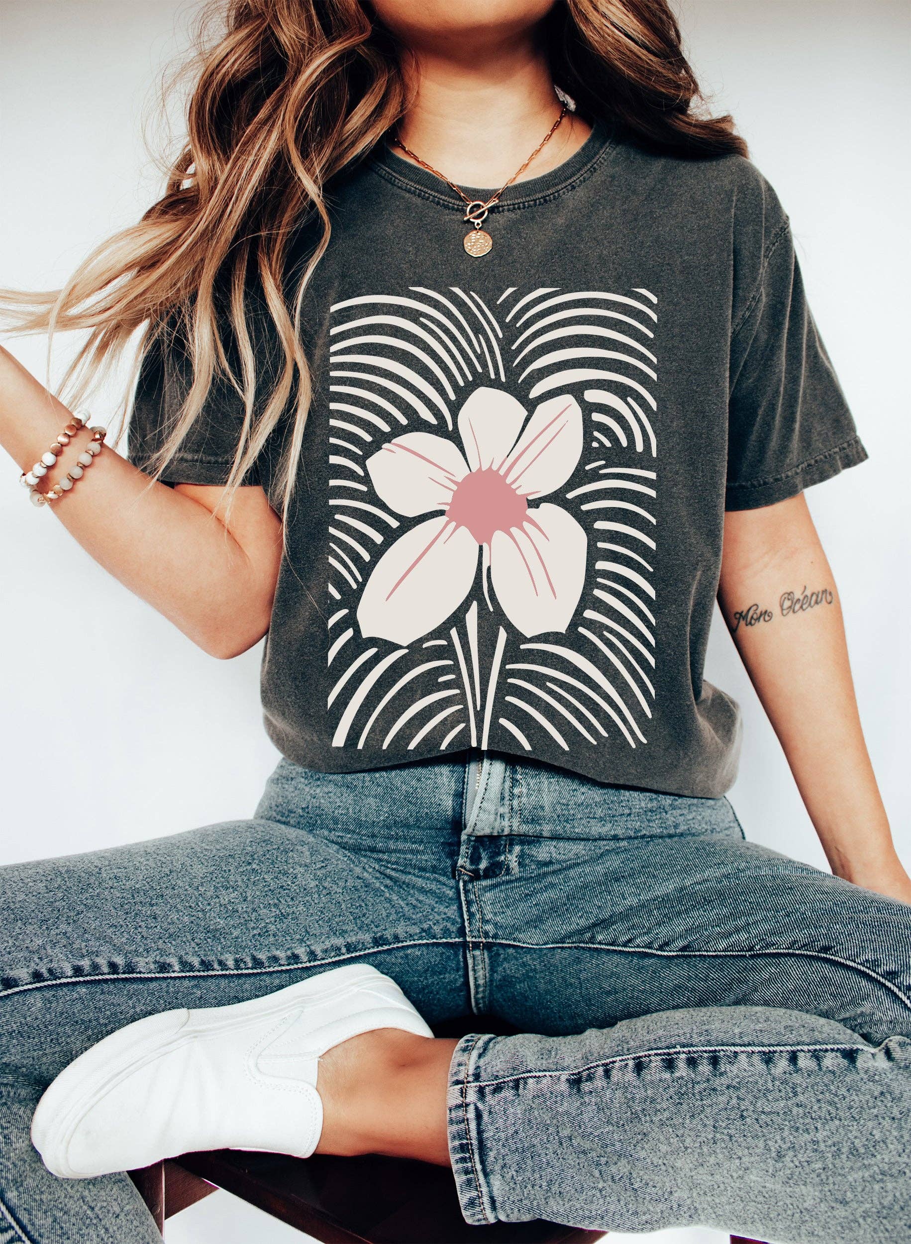 Boho Chic Floral Print T-Shirt Hoodie, Sweatshirt | PodTeesHub.com