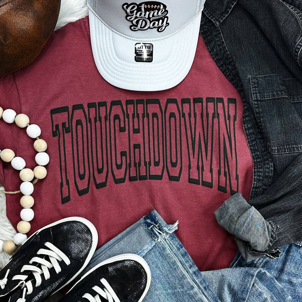 Touchdown Black Puff Pigment Dyed Tee Hoodie, Sweatshirt | PodTeesHub.com