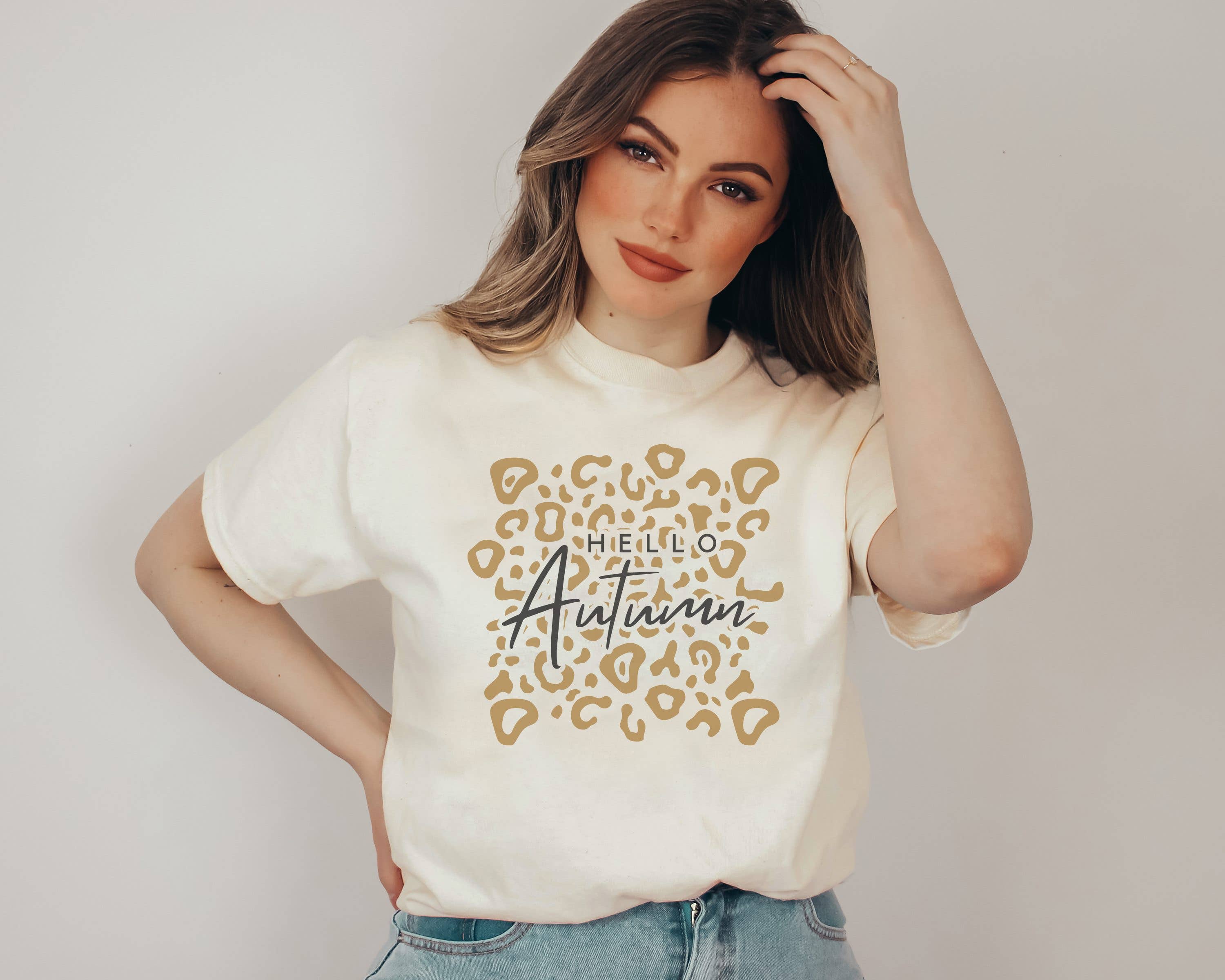 Hello Autumn Leopard Graphic Tee | Fall Tee Hoodie, Sweatshirt | PodTeesHub.com