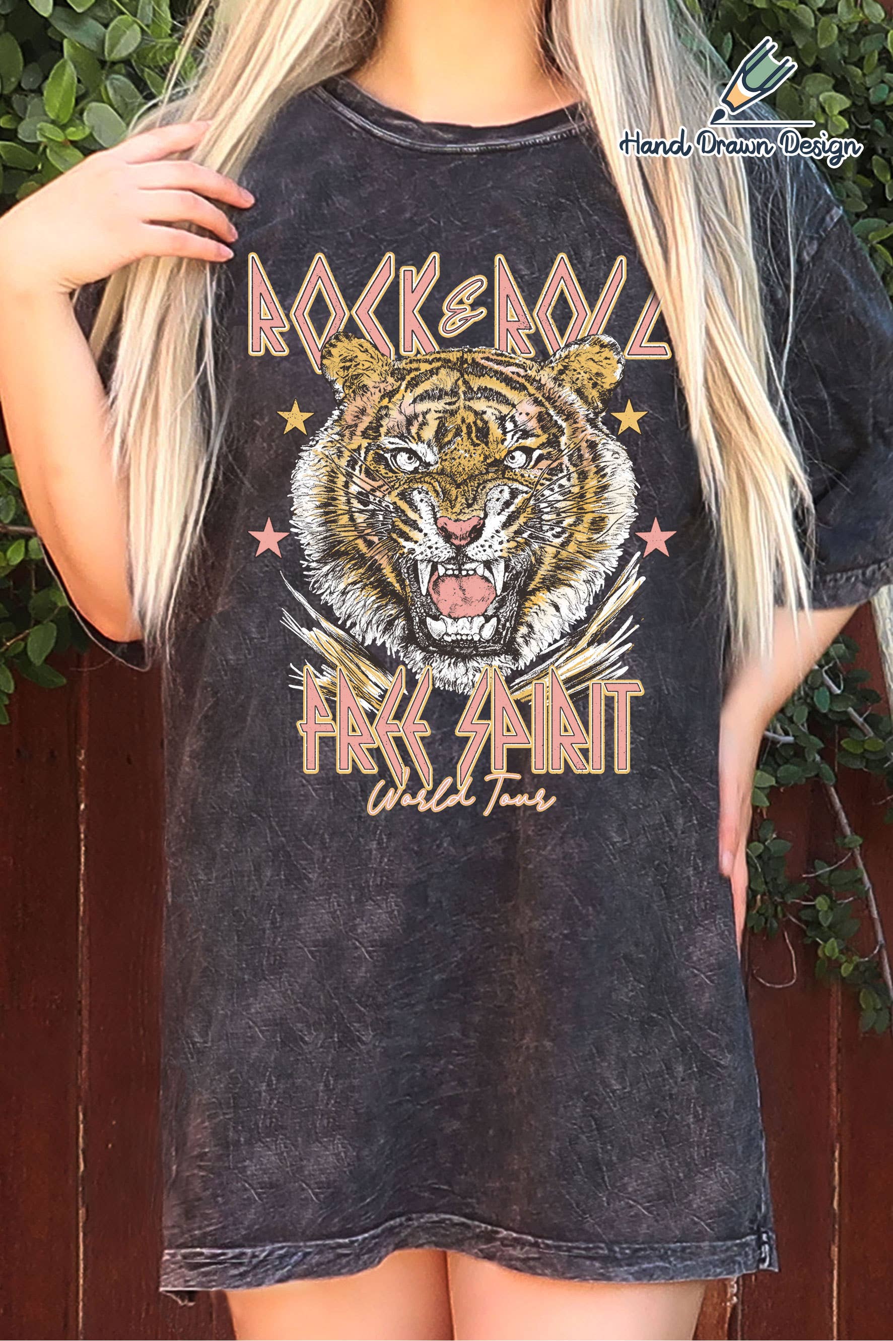 Rock and Roll Tiger Hand Drawn Graphic Os Mineral Tshirt Hoodie, Sweatshirt | PodTeesHub.com