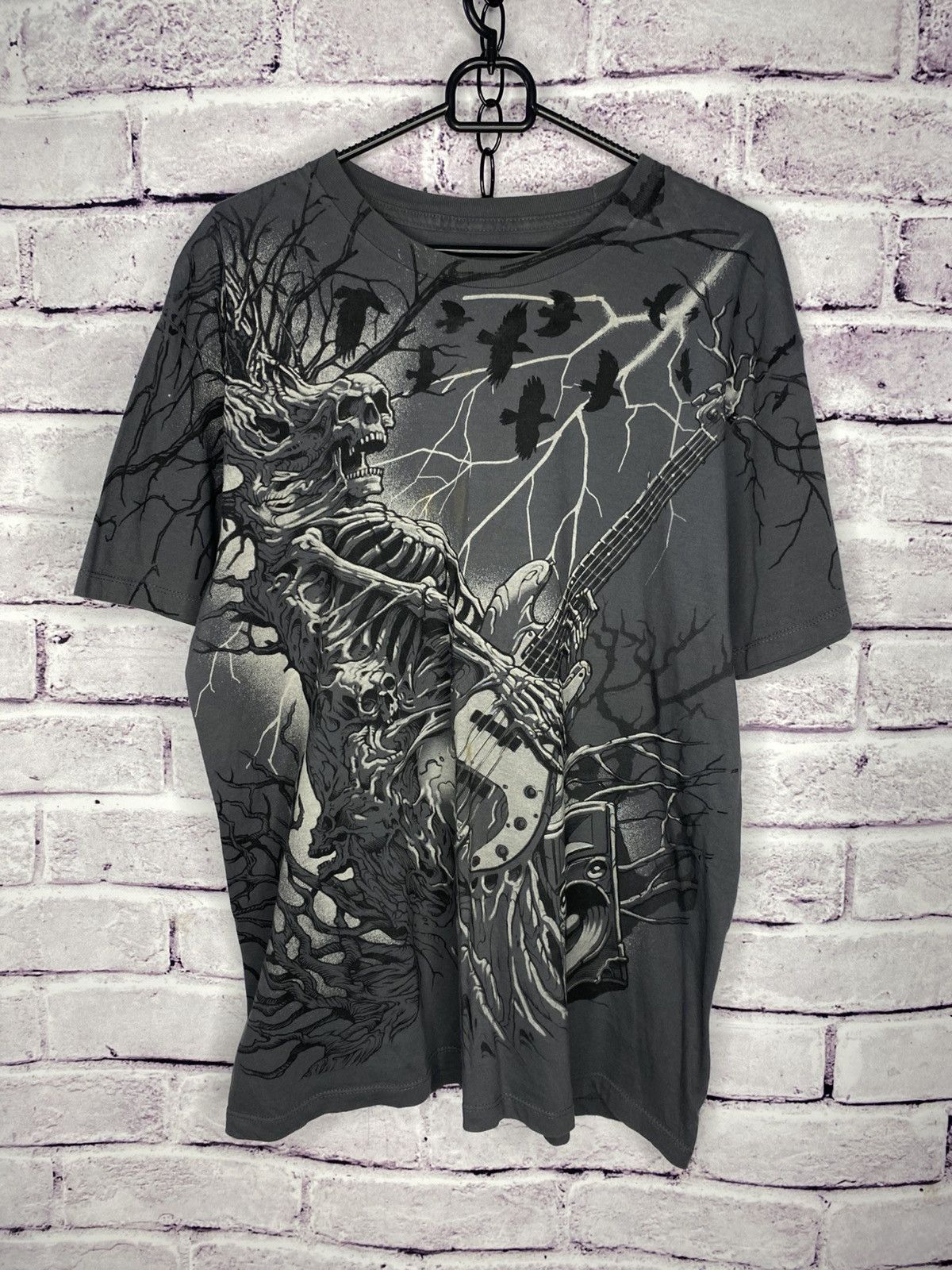 Band Tees 90s T Shirt Mens Gray Skeleton Music Rock And Roll Grim Hoodie, Sweatshirt | PodTeesHub.com