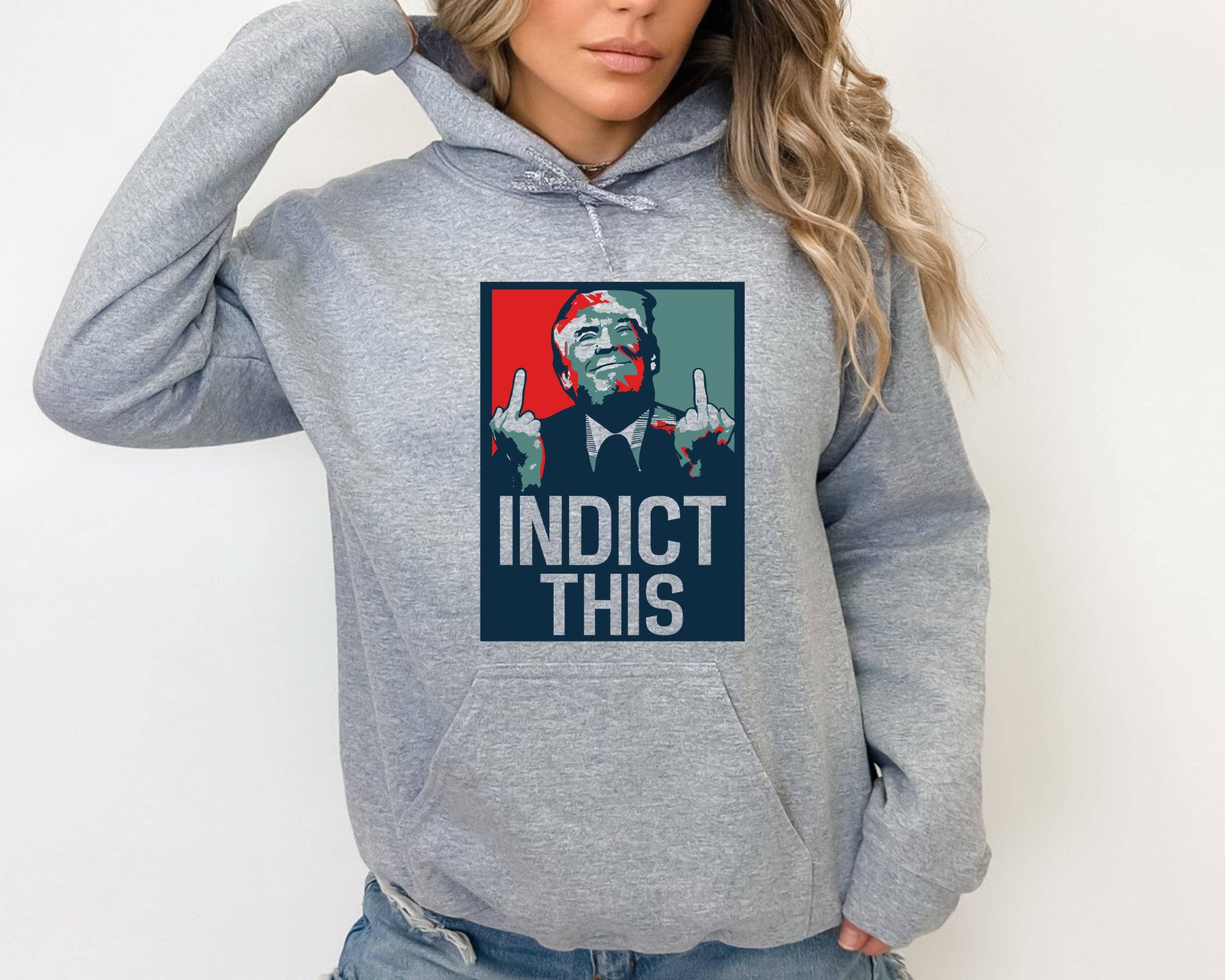 Indict This Pro-Trump Middle Finger Hoodie Trump 2024 T-Shirts, Sweatshirt | PodTeesHub.com