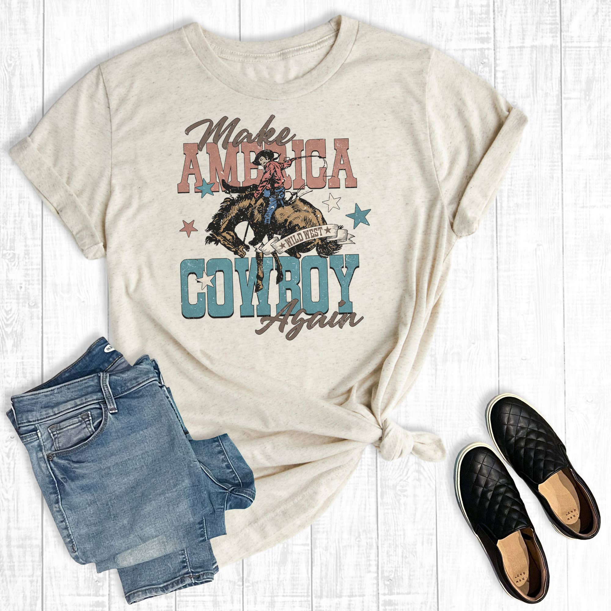 Western Make American Cowboy Again Graphic Tee Hoodie, Sweatshirt | PodTeesHub.com