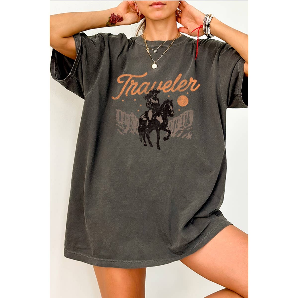 Traveler Western Vintage Graphic Oversized Tee Hoodie, Sweatshirt | PodTeesHub.com