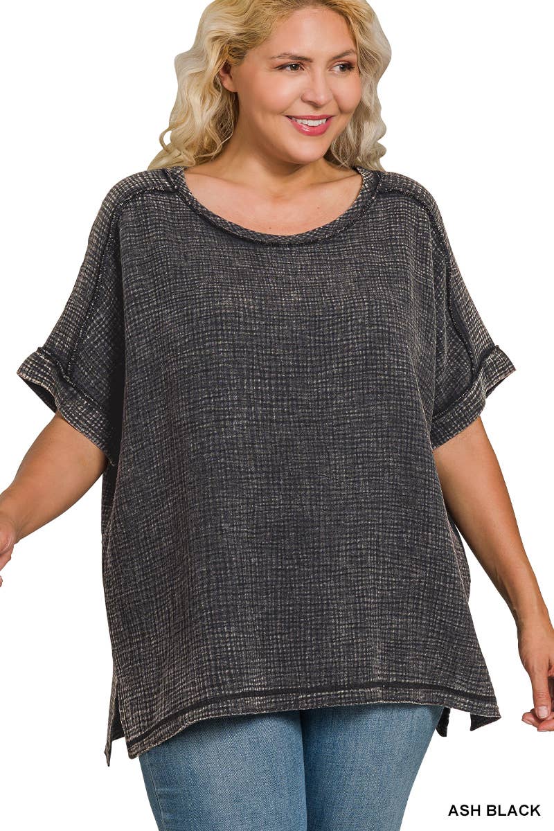 1014 Plus Acid Washed Double Gauze Cuffed Short Sleeve Tee SI-280 Hoodie, Sweatshirt | PodTeesHub.com