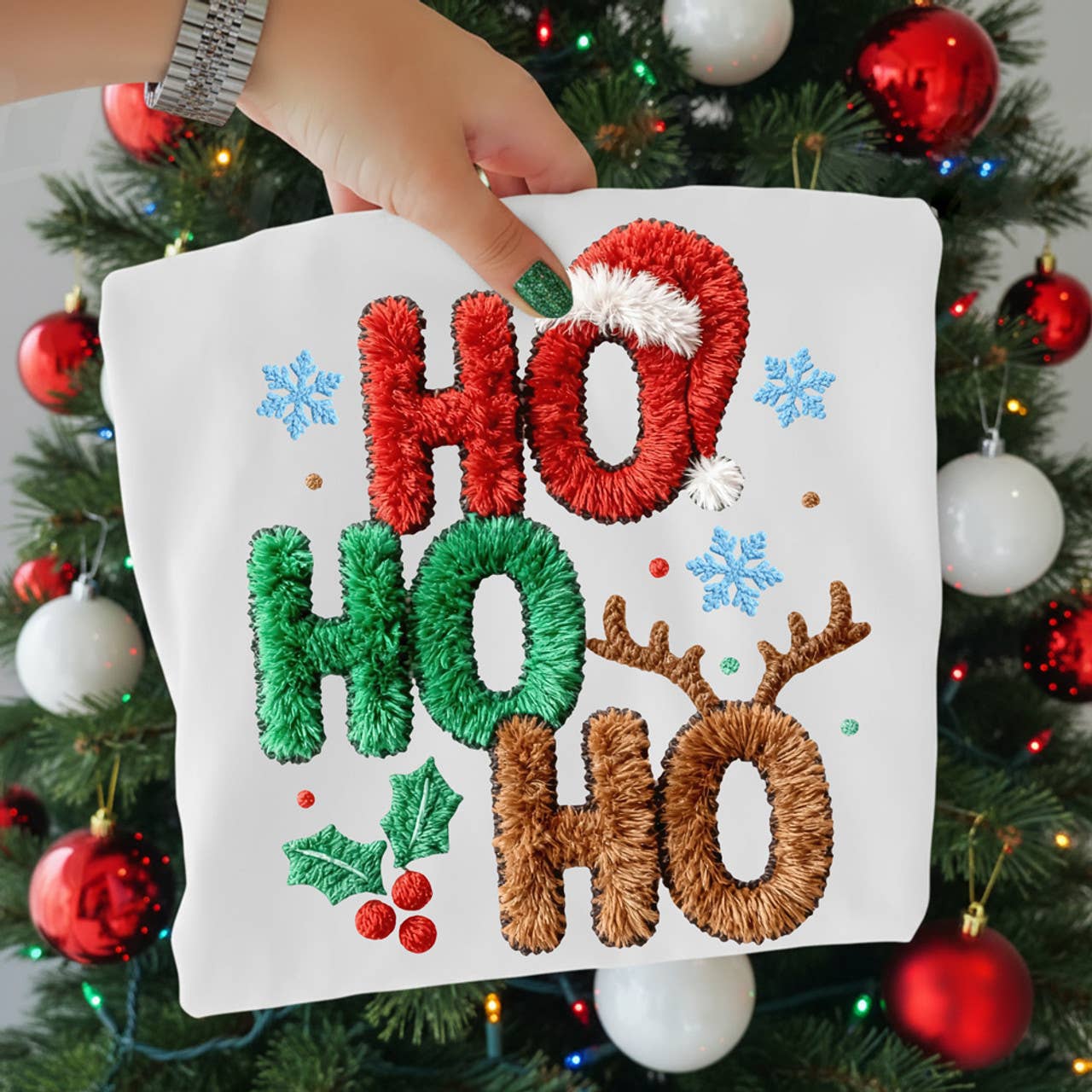Faux Fur Ho Ho Ho Tee Hoodie, Sweatshirt | PodTeesHub.com