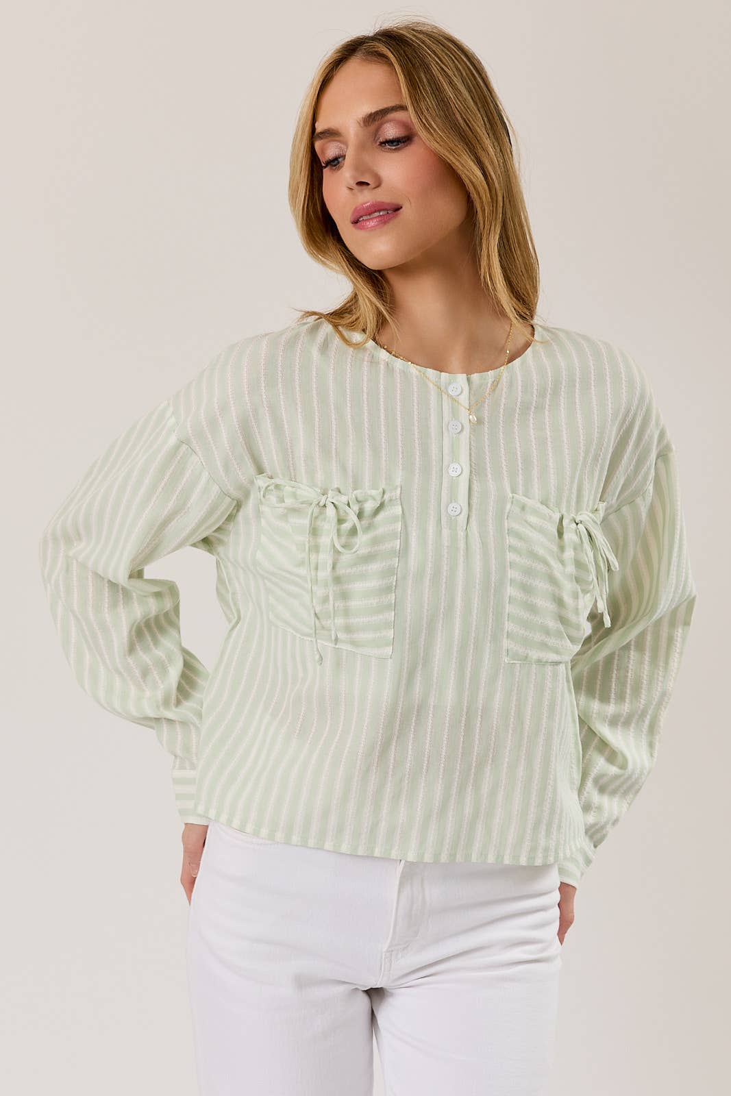 Round Tunnel Neck Long Sleeve Yarn Dye Stripe Shirt Hoodie, Sweatshirt | PodTeesHub.com