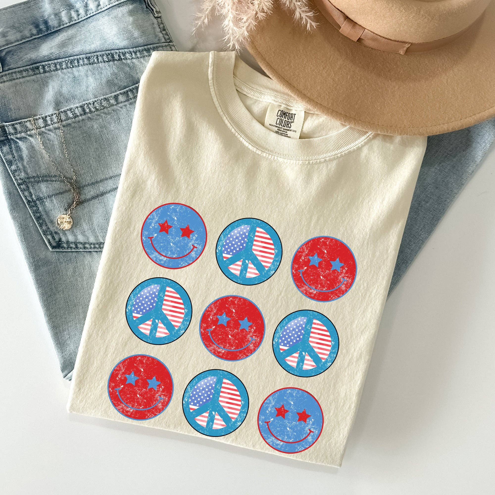 Retro Patriotic Smiley, Flag, America Peace Patriotic Tshirt Hoodie, Sweatshirt | PodTeesHub.com