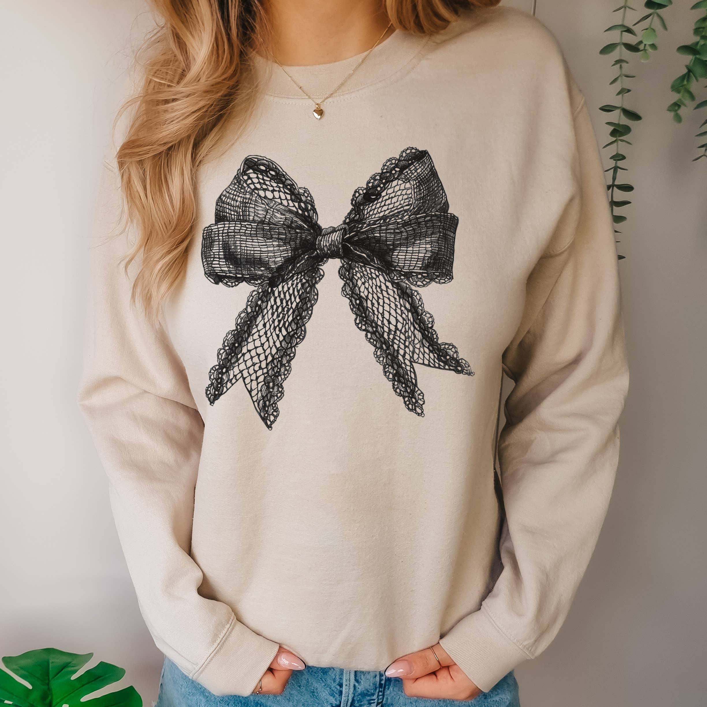 Black Lace Bow Crewneck Sweatshirt | Everyday | Sizes S-2XL T-Shirts, Hoodie | PodTeesHub.com