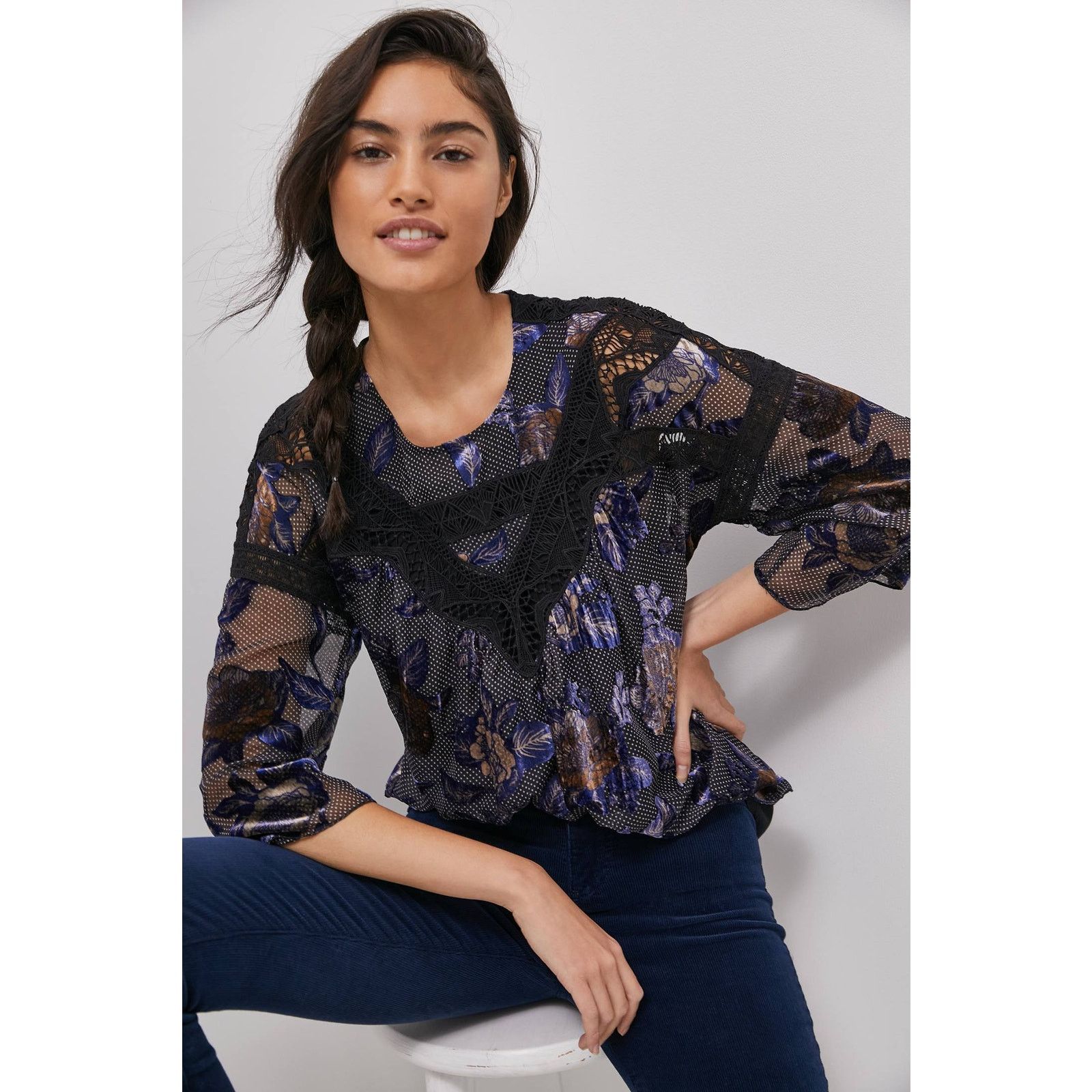 New Anthropologie Zelda Burnout Velvet Blouse S168 Small T-Shirts, Hoodie, Sweatshirt