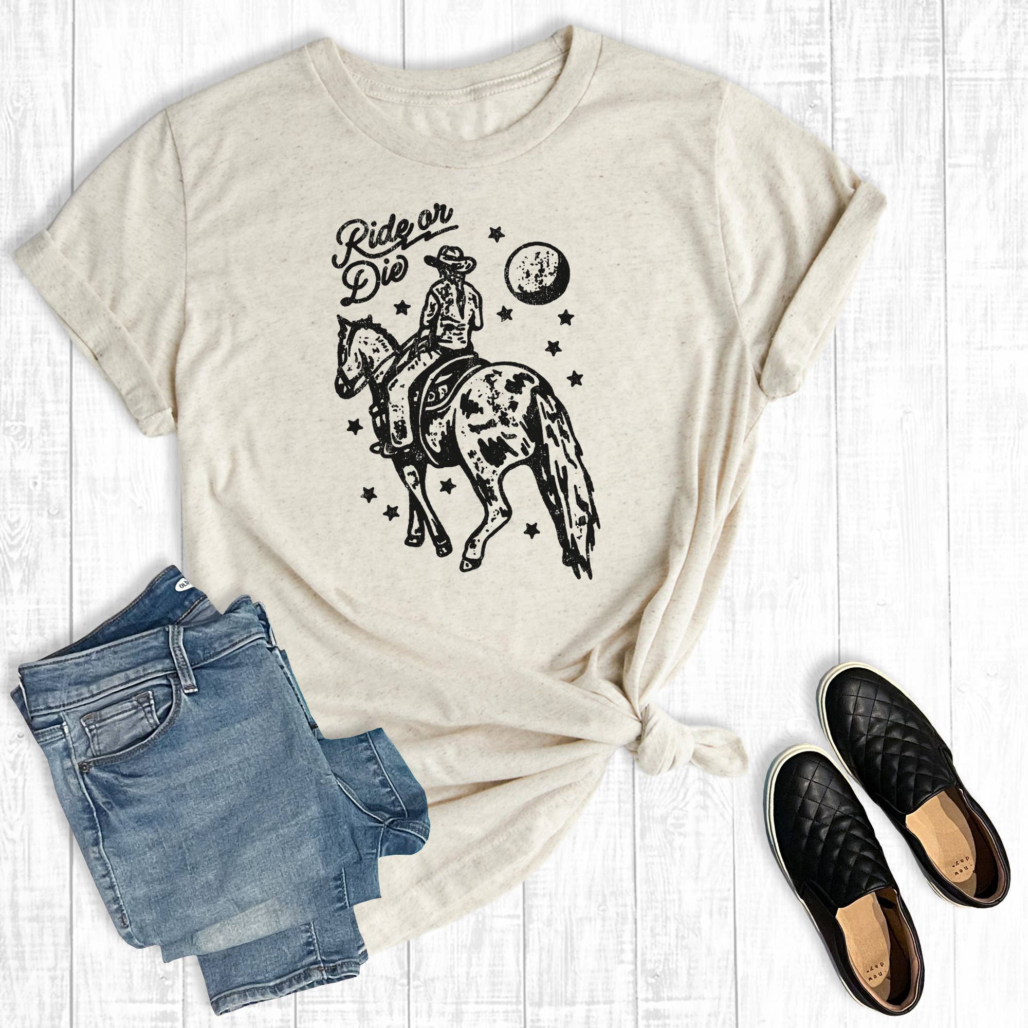 Western Ride or Die Cowgirl Graphic Tee Hoodie, Sweatshirt | PodTeesHub.com