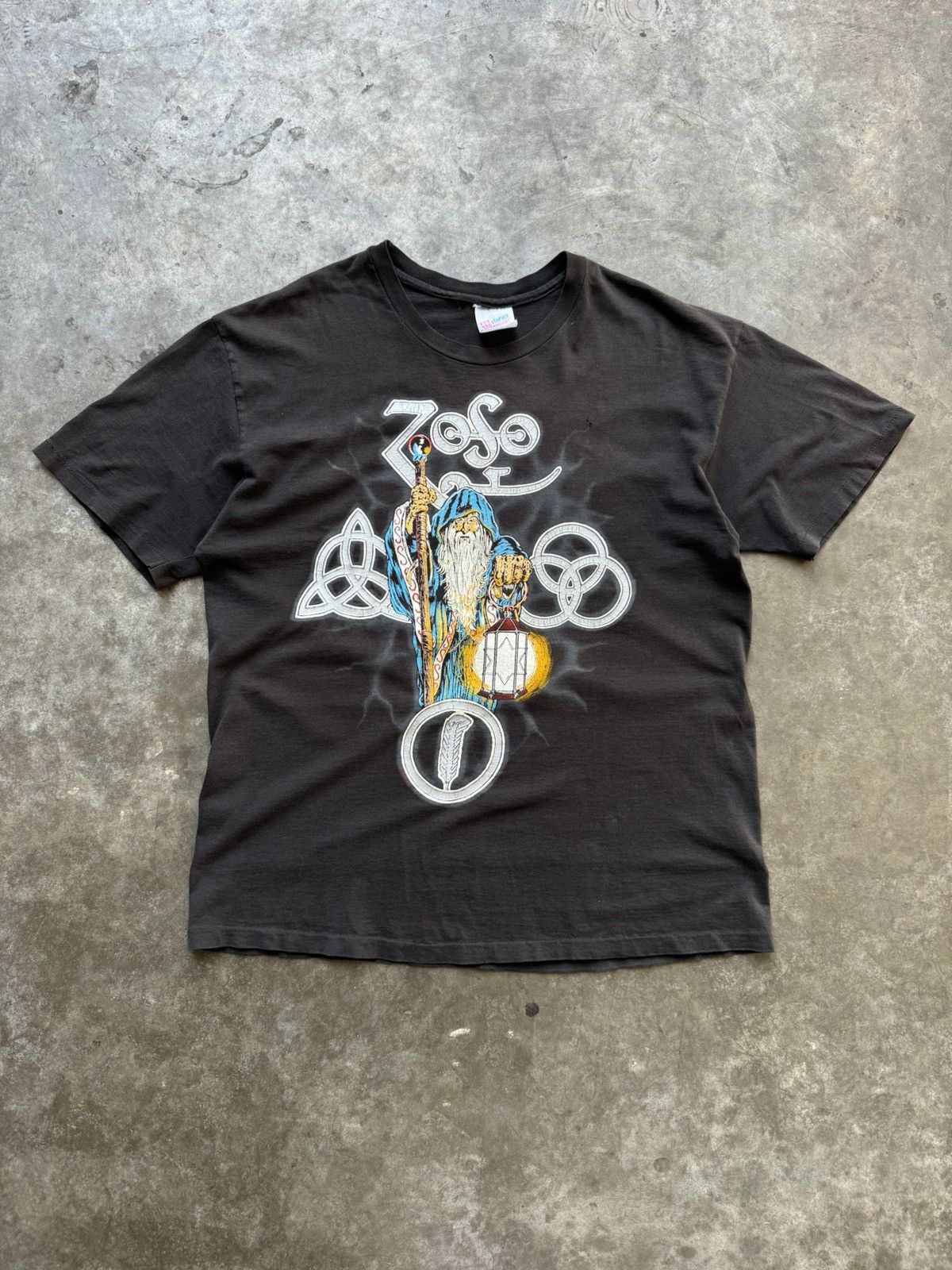 Vintage 1990 S Led Zeppelin Zoso Wizard Graphic Band Tee Hoodie, Sweatshirt | PodTeesHub.com