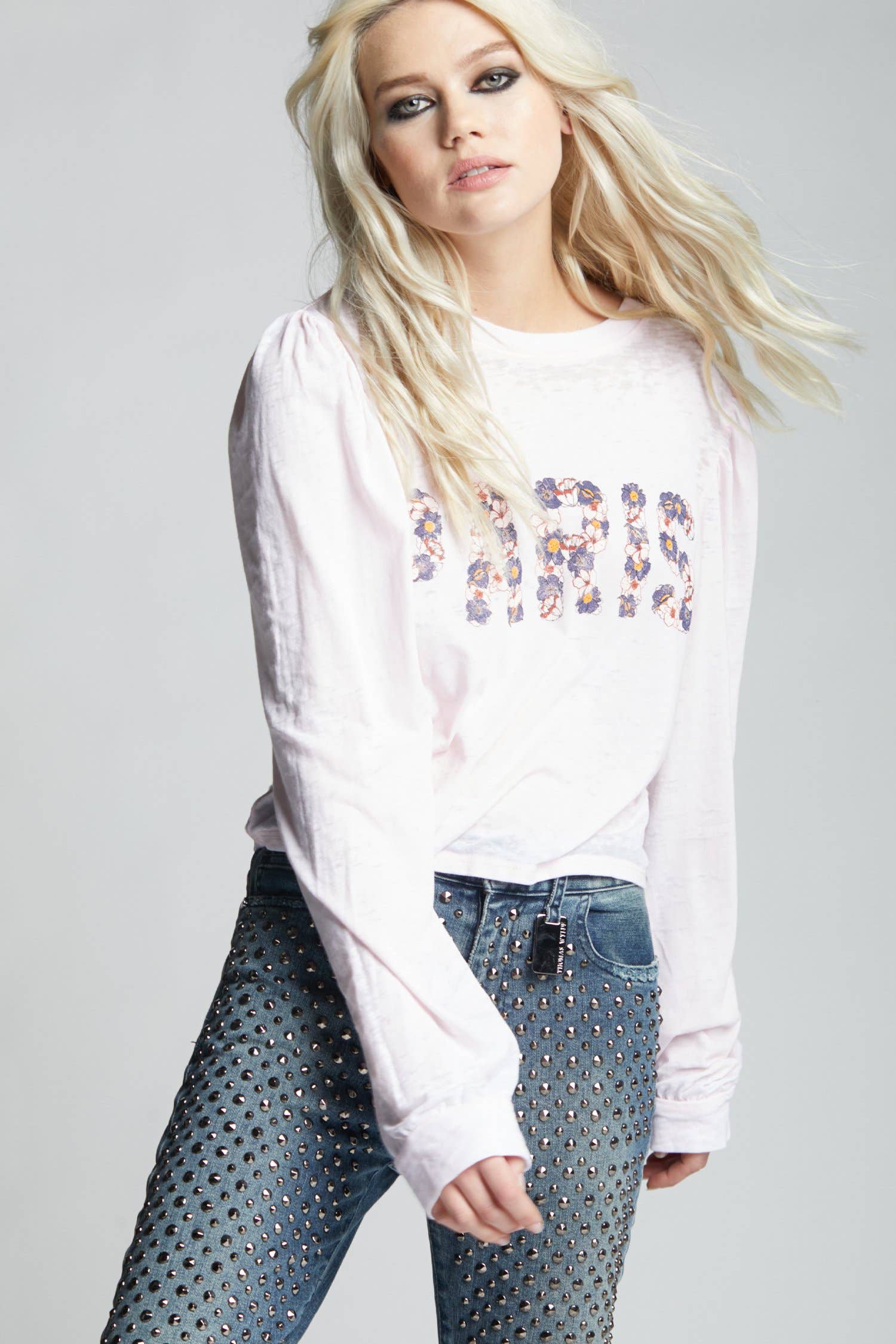 401304 - Paris Floral Puff Sleeve Tee Hoodie, Sweatshirt | PodTeesHub.com