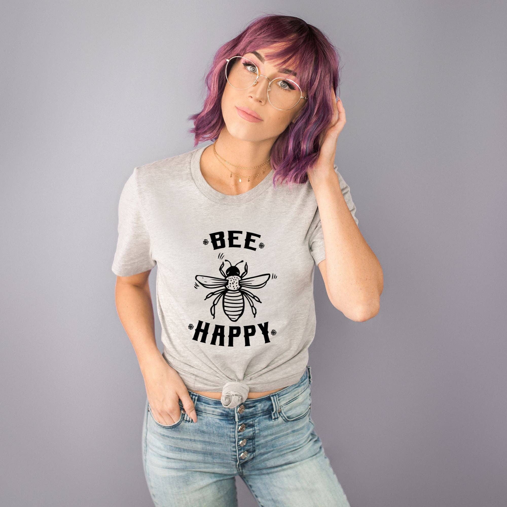 Bee Happy Positivity Graphic Unisex Tee 004DTF Hoodie, Sweatshirt | PodTeesHub.com