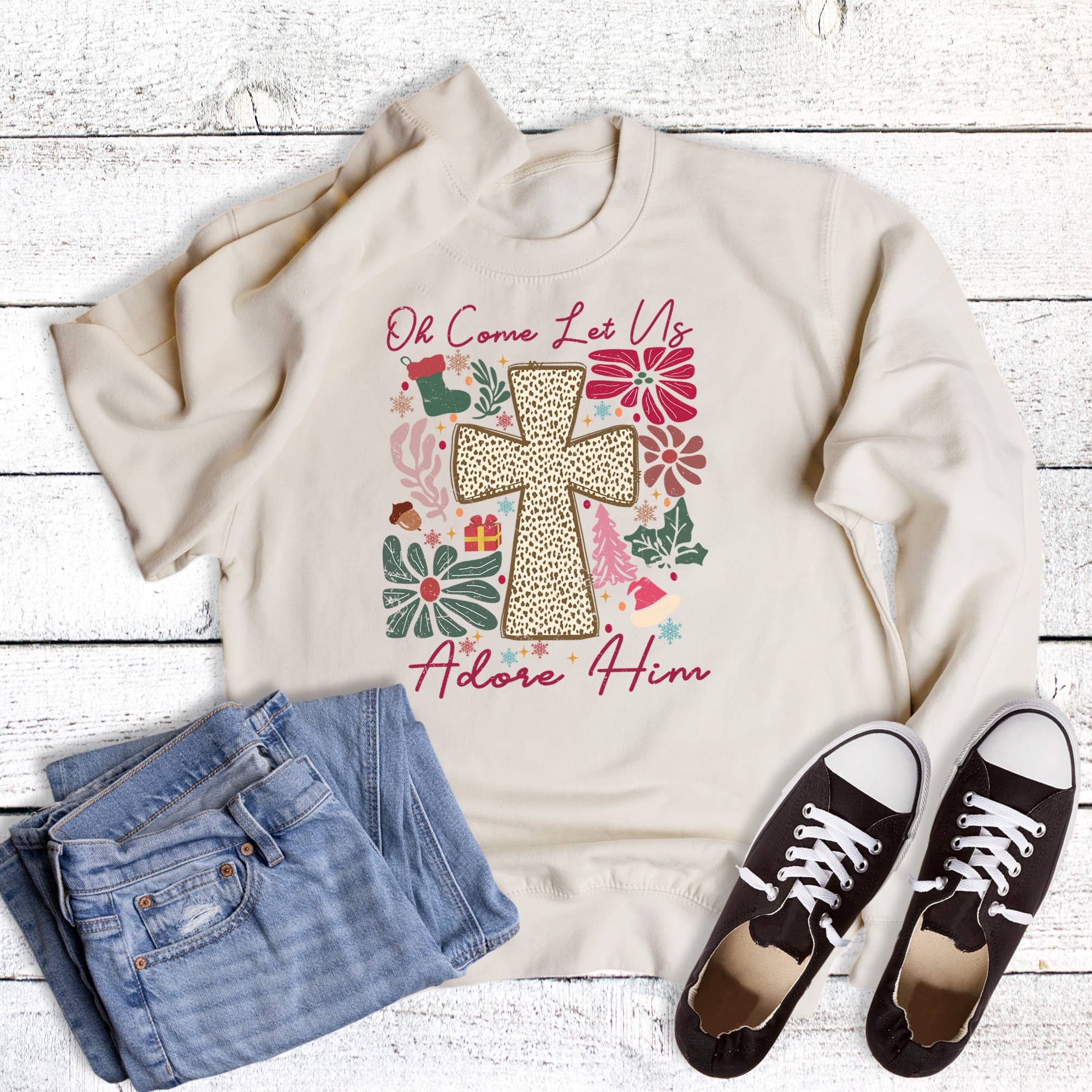 Boho Faith Oh Come Let Us Adore Sweatshirt T-Shirts, Hoodie | PodTeesHub.com