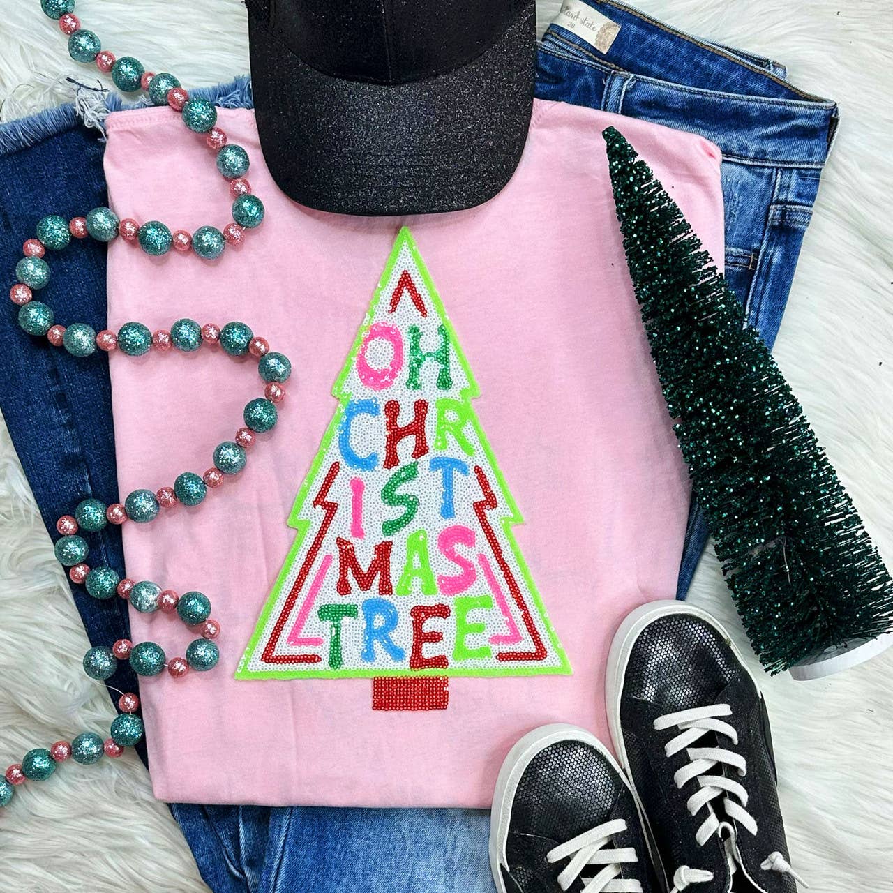 Sequin Christmas Tree Chenille Everyday Tee Hoodie, Sweatshirt | PodTeesHub.com