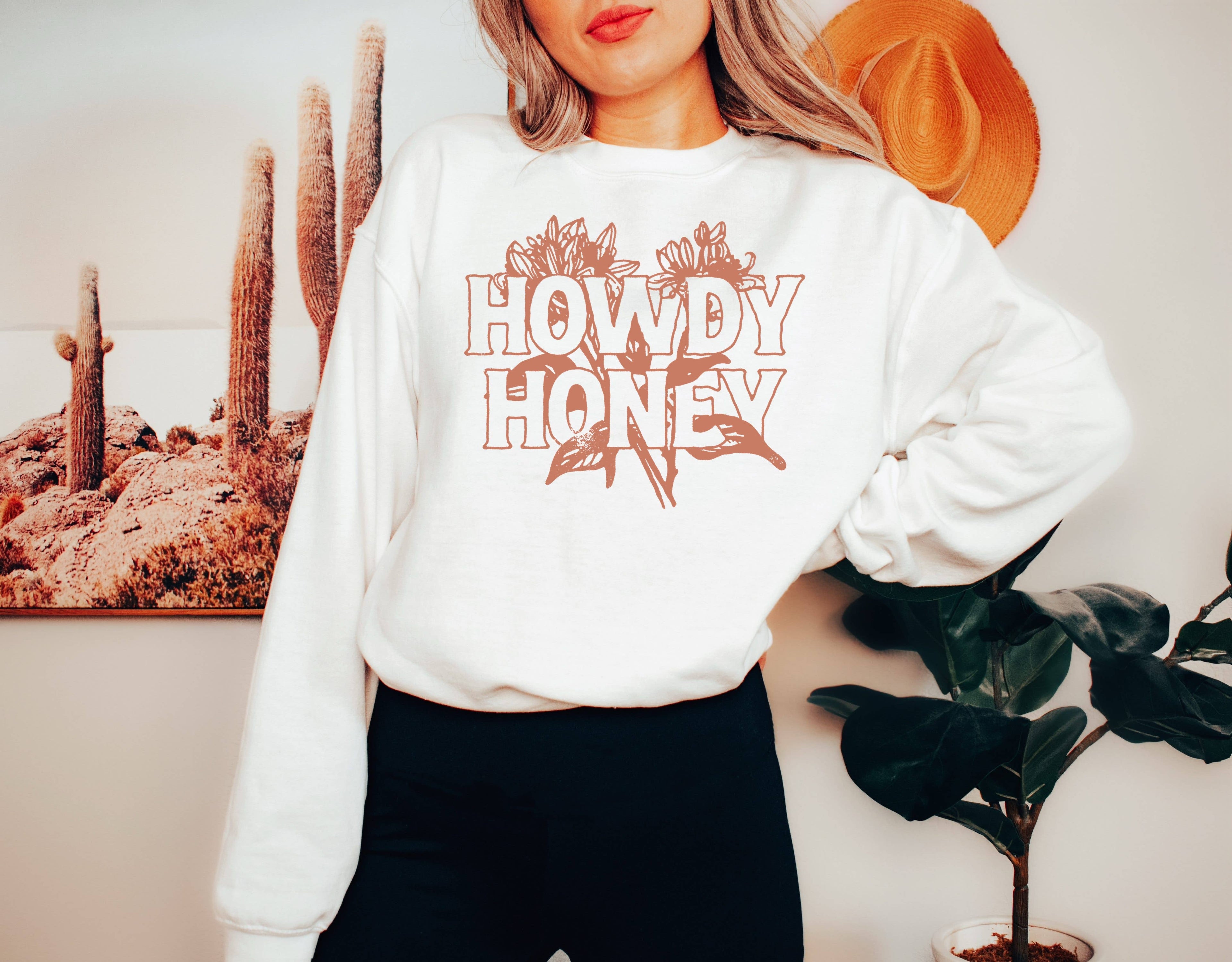 Howdy Honey Floral Crew Neck Sweatshirt T-Shirts, Hoodie | PodTeesHub.com