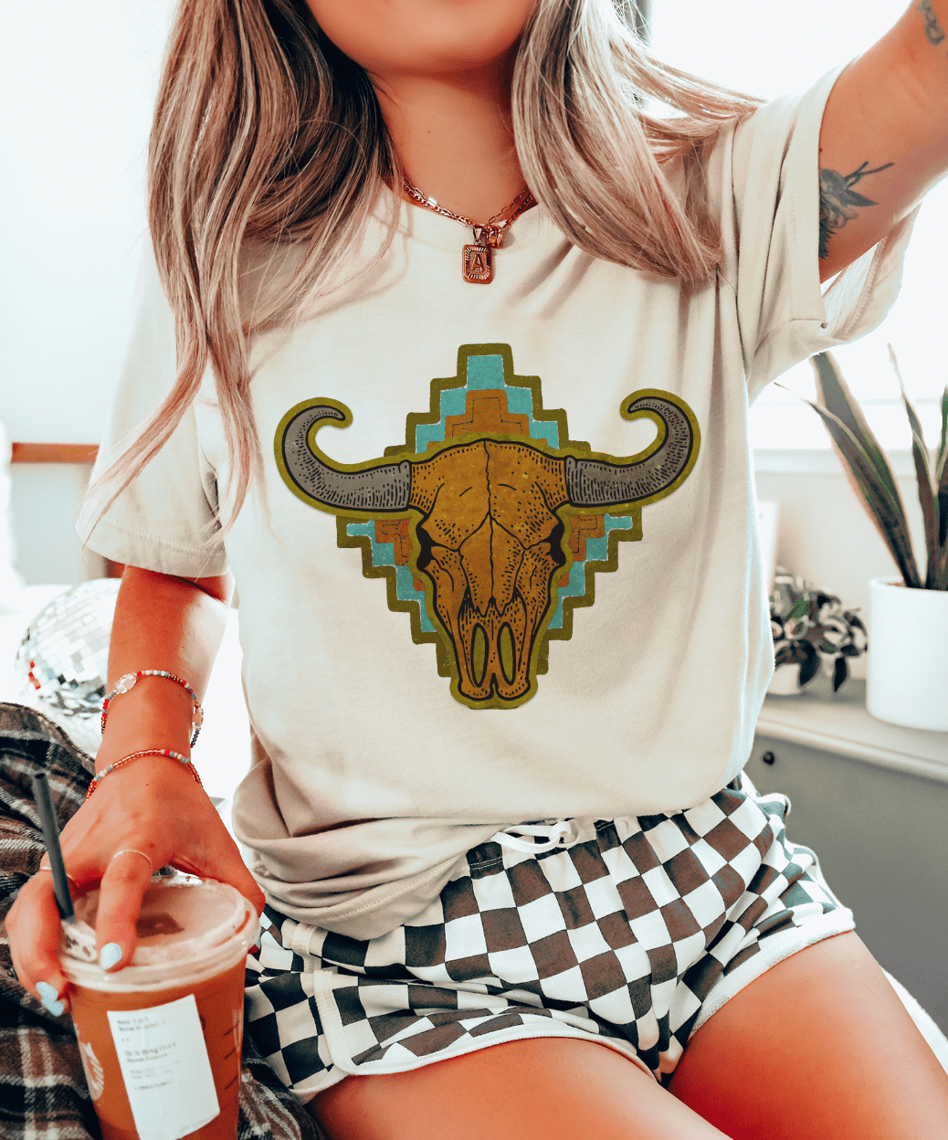 Aztec Cow Skull - Cream Tee Hoodie, Sweatshirt | PodTeesHub.com
