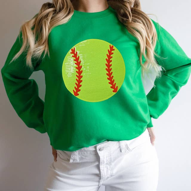 Sequin Softball Chenille Patch Crewneck Sweatshirt T-Shirts, Hoodie | PodTeesHub.com